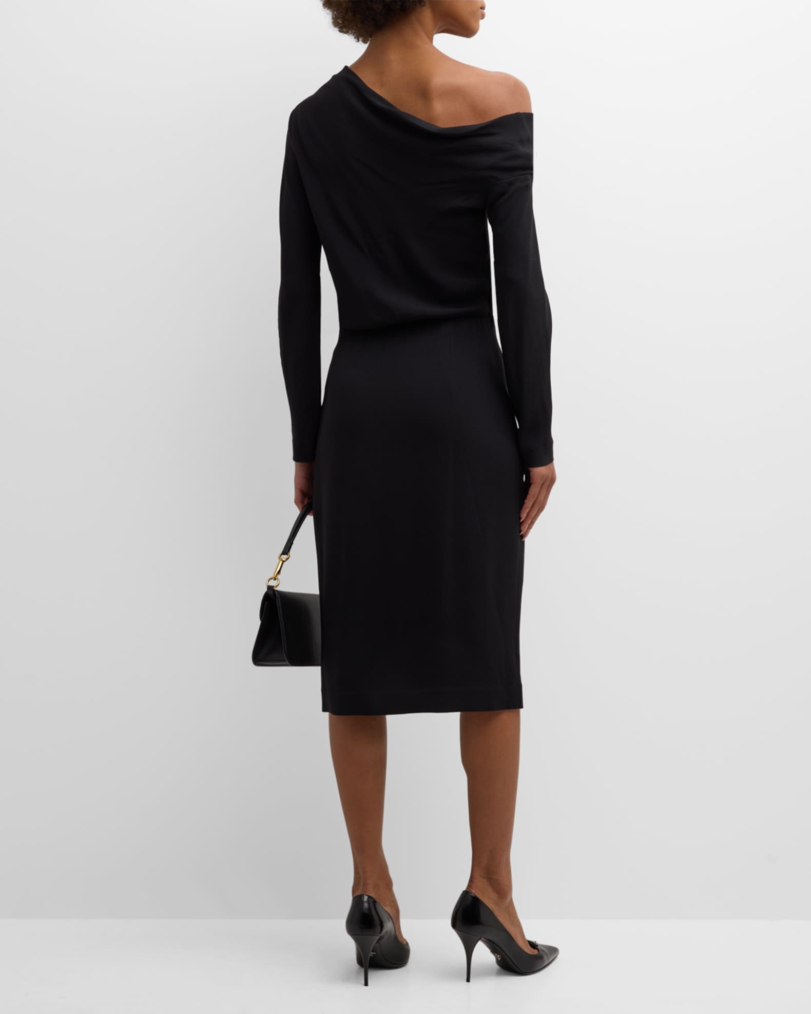 Theory Asymmetric Off-the-Shoulder Midi Dress | Neiman Marcus
