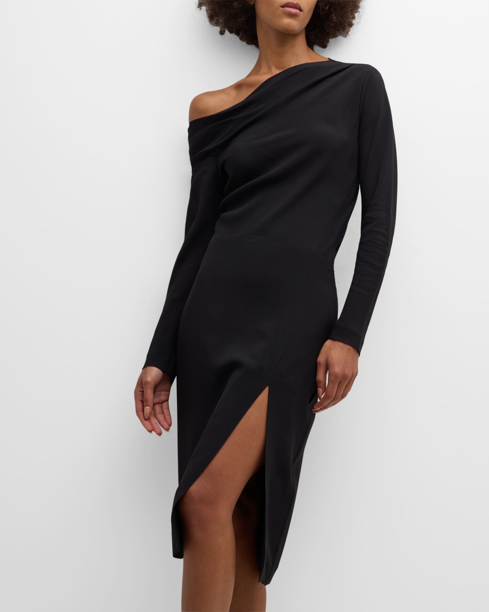 Theory Asymmetric Off-the-Shoulder Midi Dress | Neiman Marcus