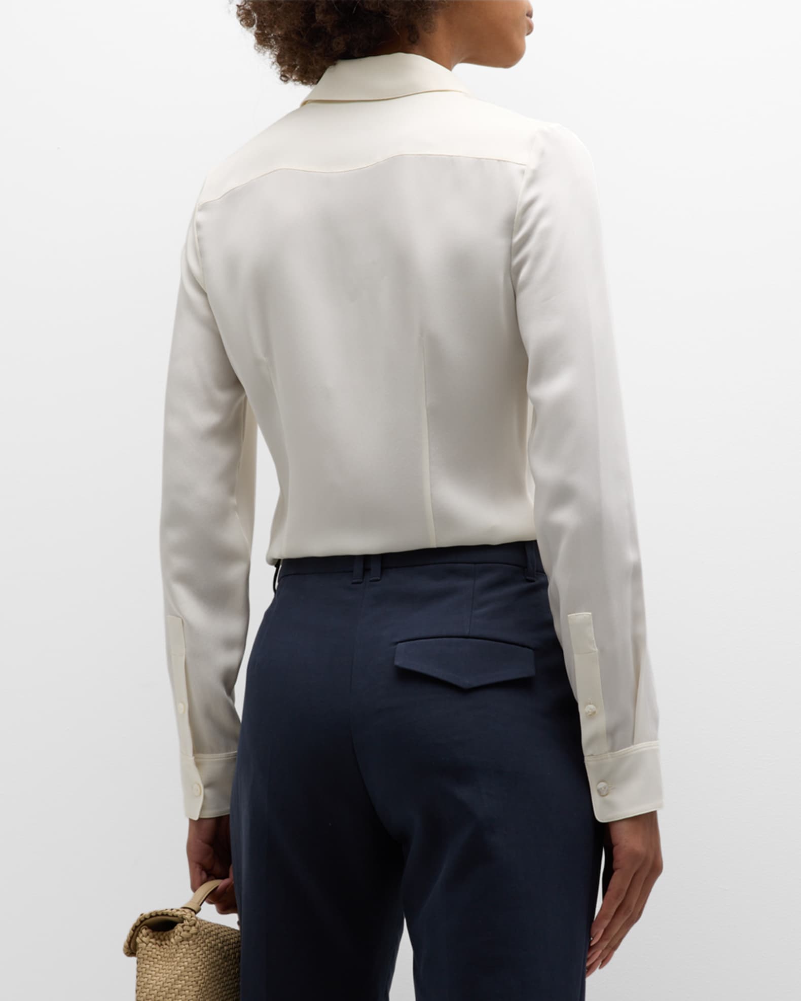 Classic Fitted Shirt in Silk Georgette Ivory - Theory Women