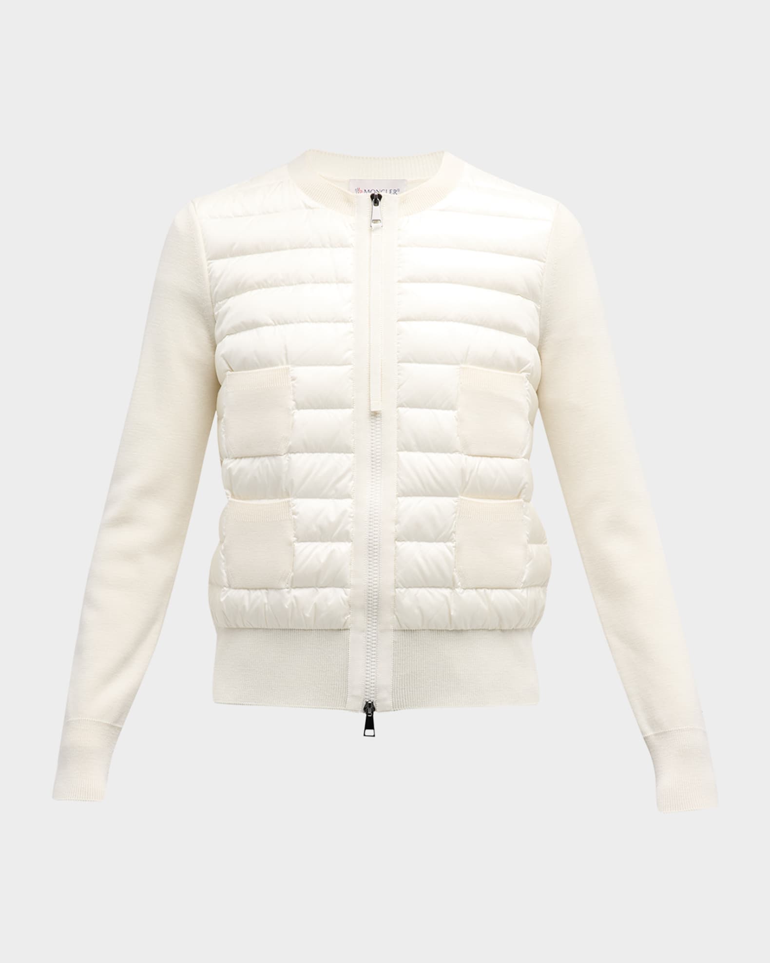 Moncler Zip-Up Wool Cardigan with Puffer Front | Neiman Marcus