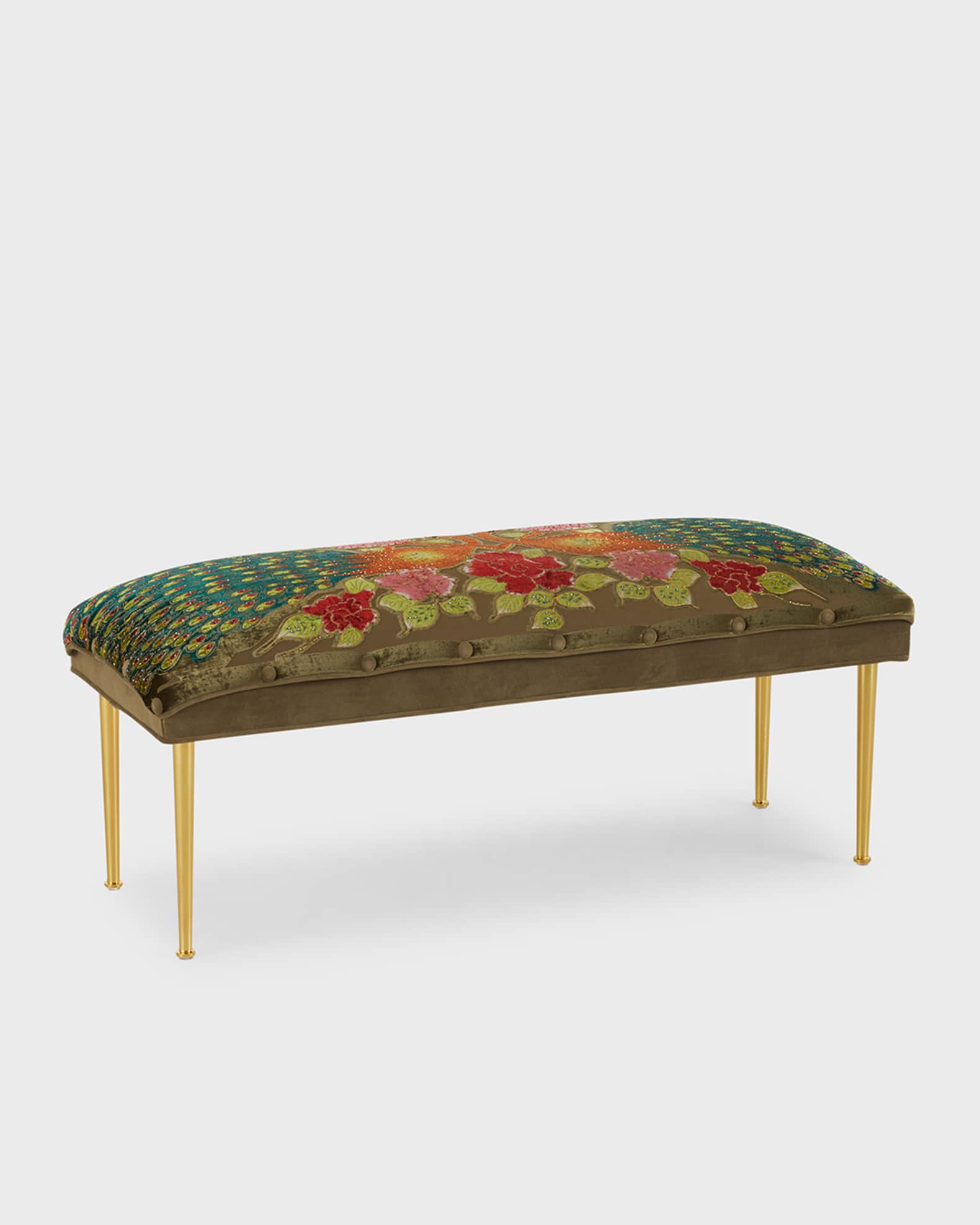 Peacock Bench with Brass Legs, 42" 1