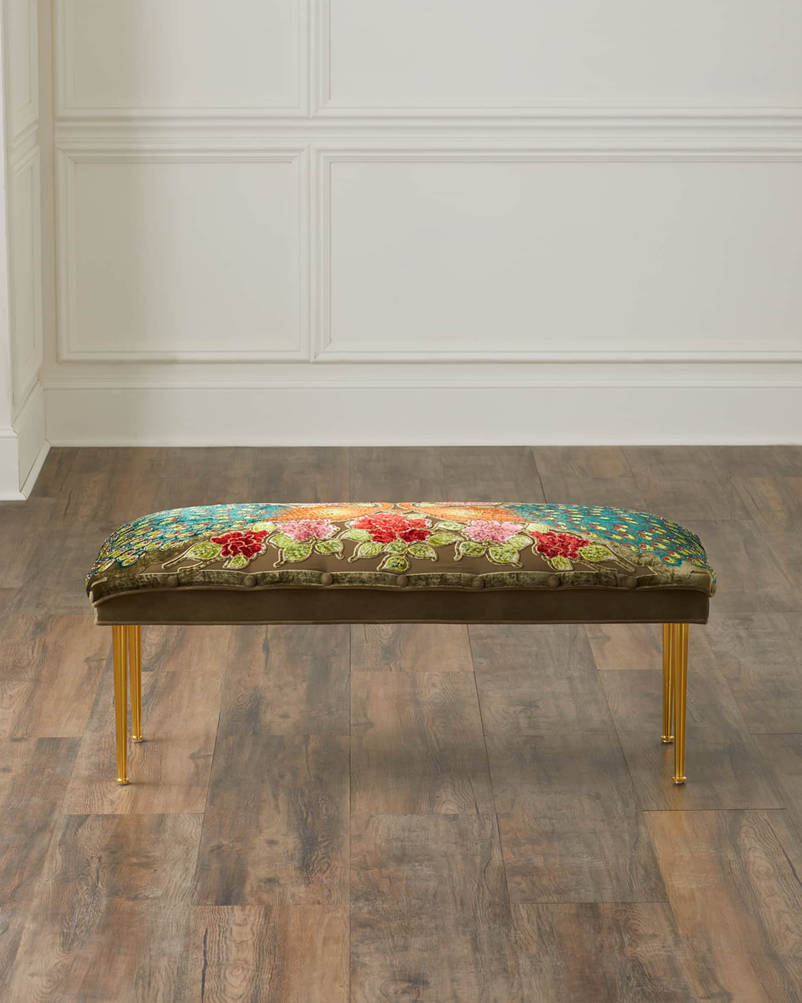 Peacock Bench with Brass Legs, 42" 0