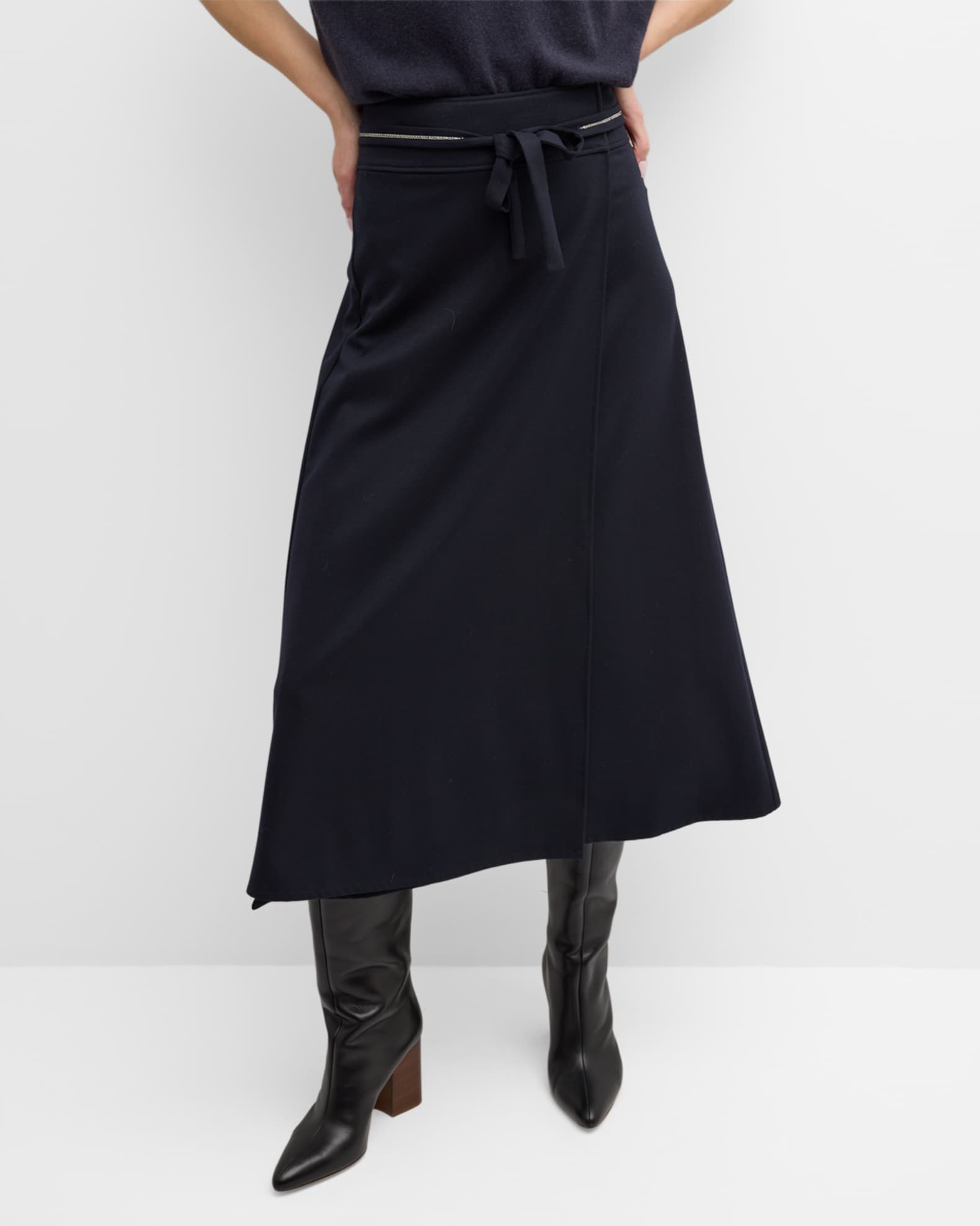 Peserico Beaded A-Line Flannel Midi Skirt | Neiman Marcus