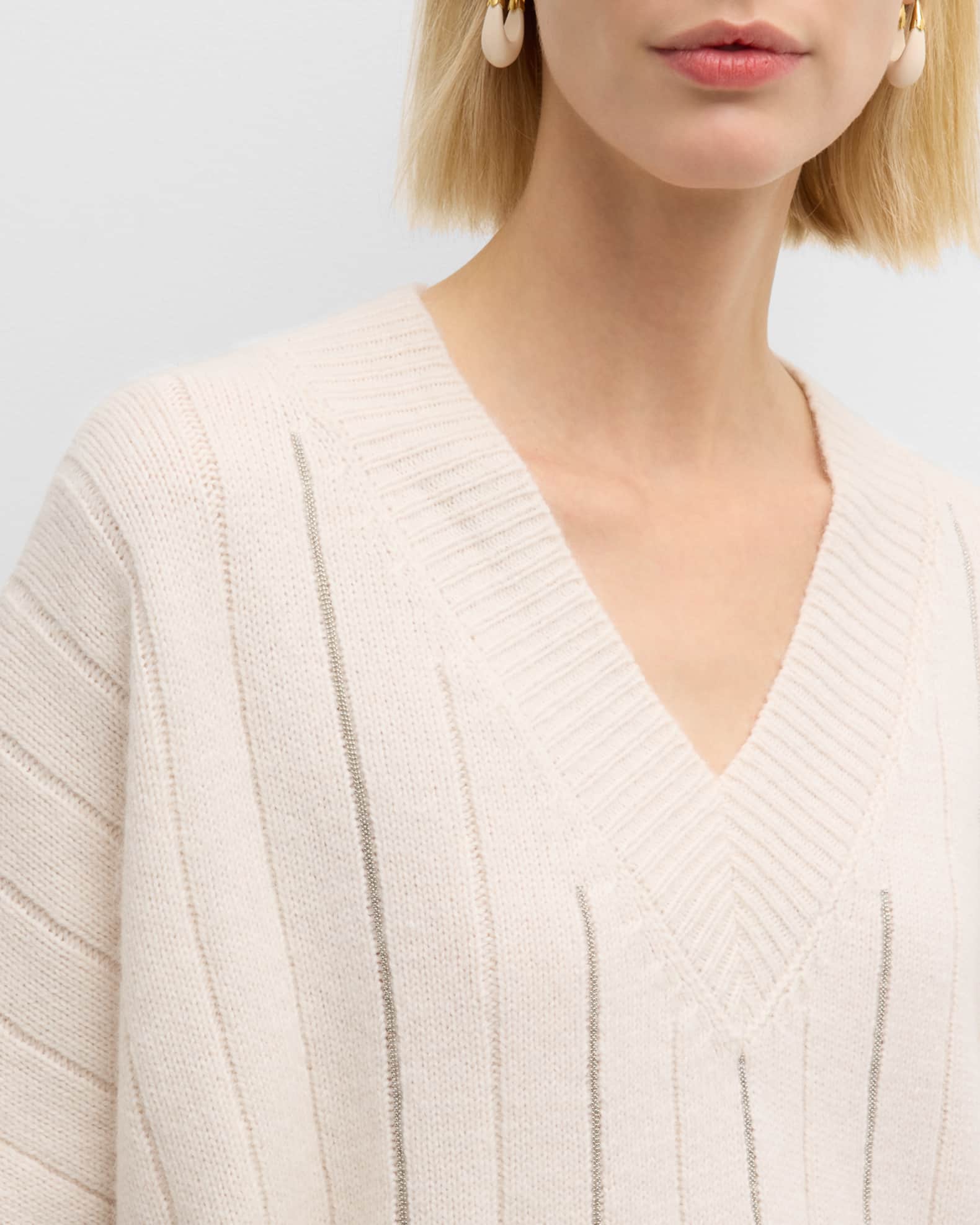 Peserico Beaded Short-Sleeve Cashmere-Blend Sweater | Neiman Marcus