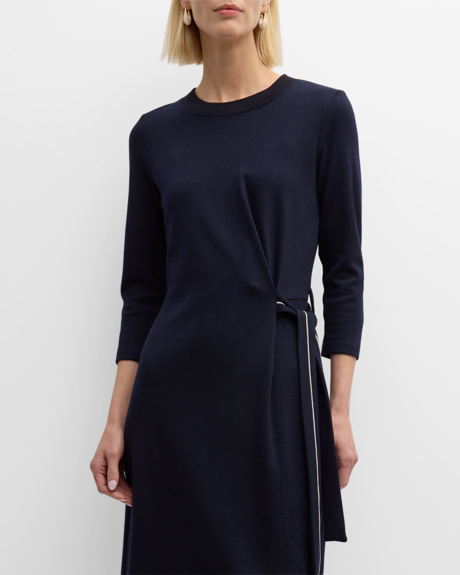 Peserico 3/4-Sleeve Side-Tie Jersey Midi Dress | Neiman Marcus