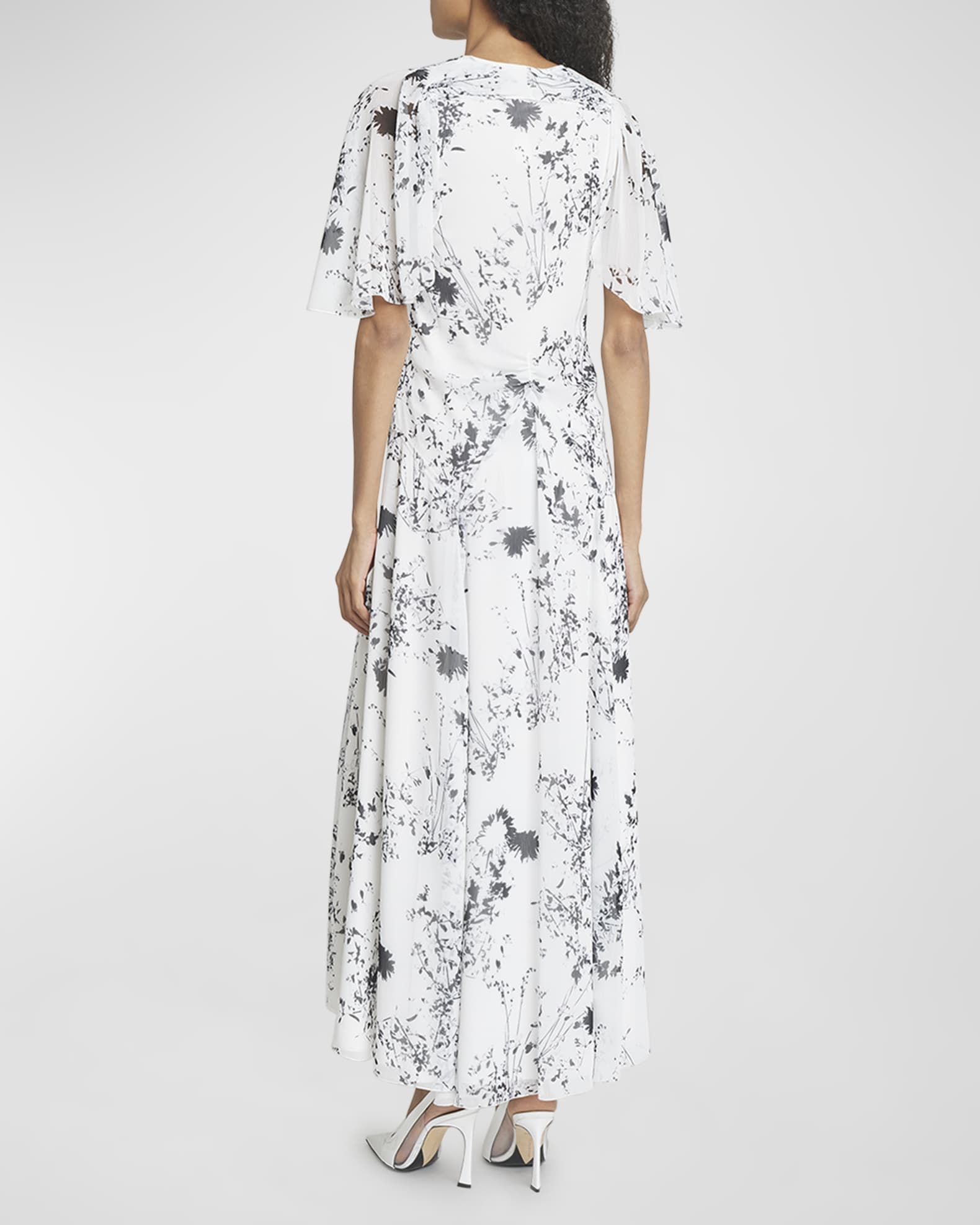 Victoria Beckham Floral-Print Flutter-Sleeve Godet Maxi Dress | Neiman ...
