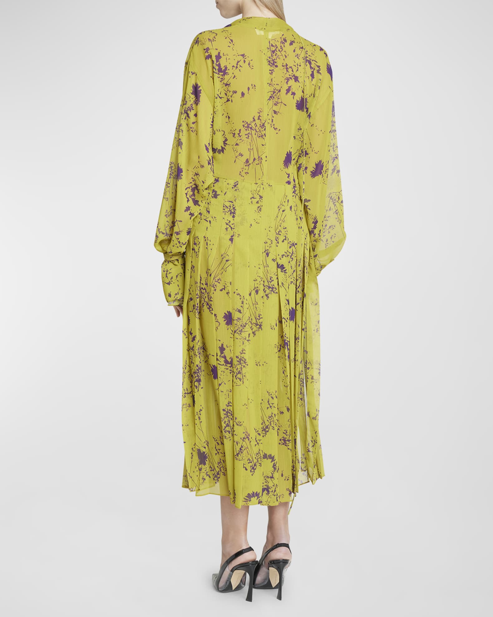 Victoria Beckham FloralPrint Pleated Tea Dress Neiman Marcus