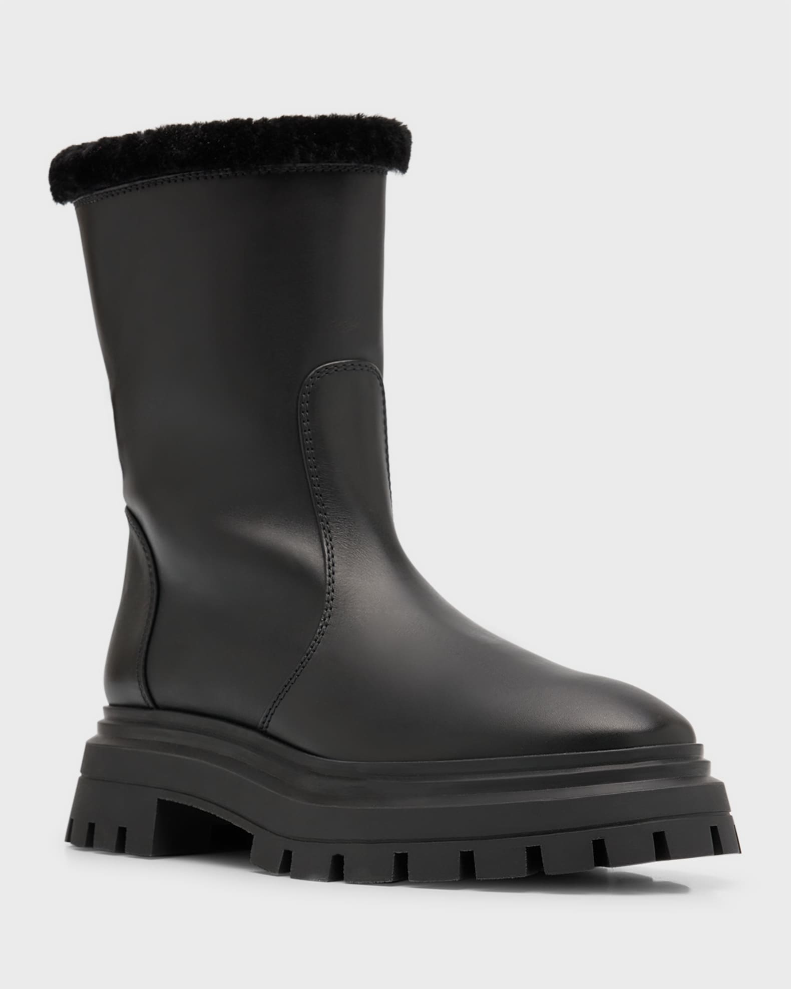 Stuart Weitzman Bedford Leather Shearling Winter Booties Neiman