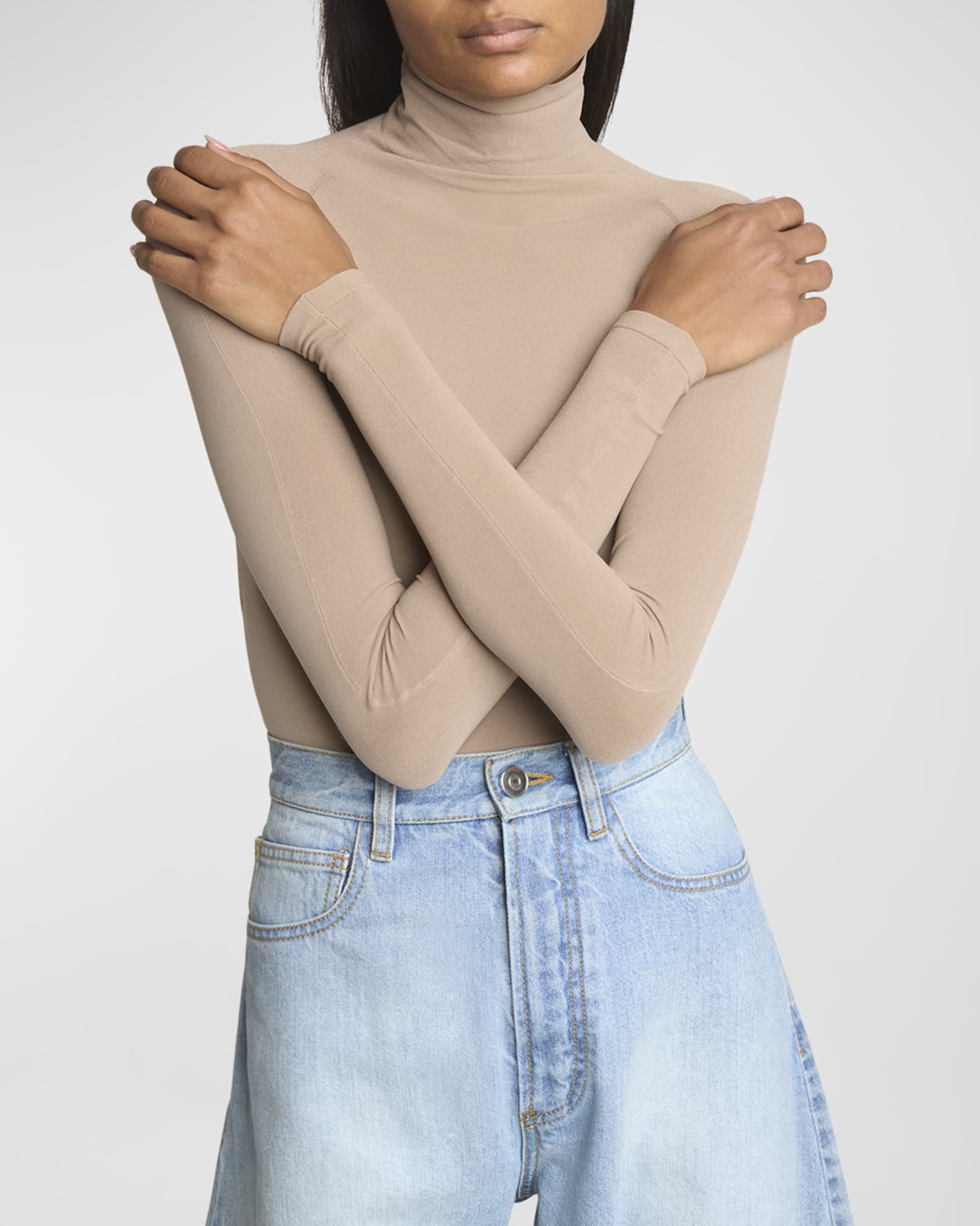ALAIA Semi-Sheer Turtleneck Bodysuit | Neiman Marcus