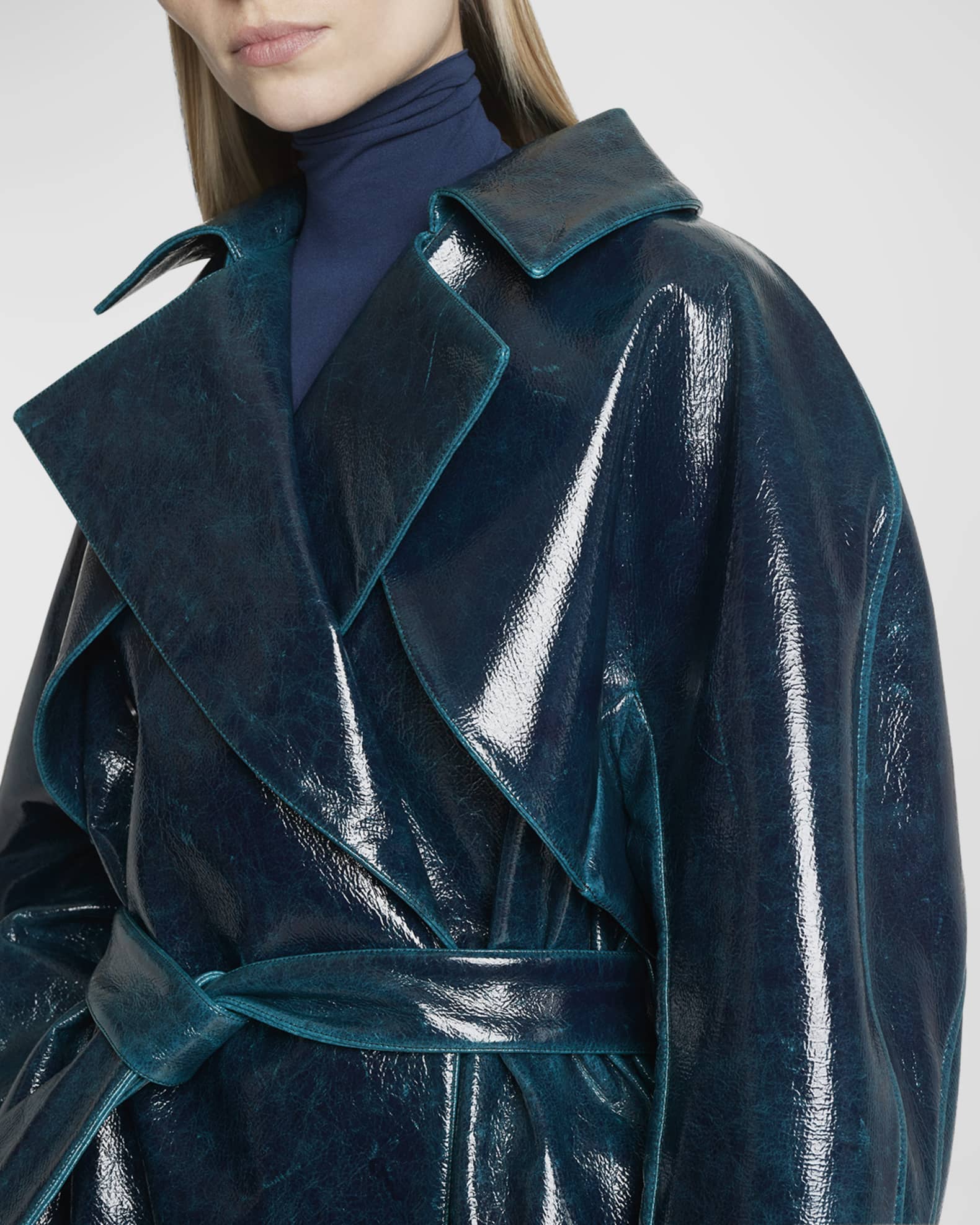 ALAIA Wool Vinyl Belted Trench Coat | Neiman Marcus