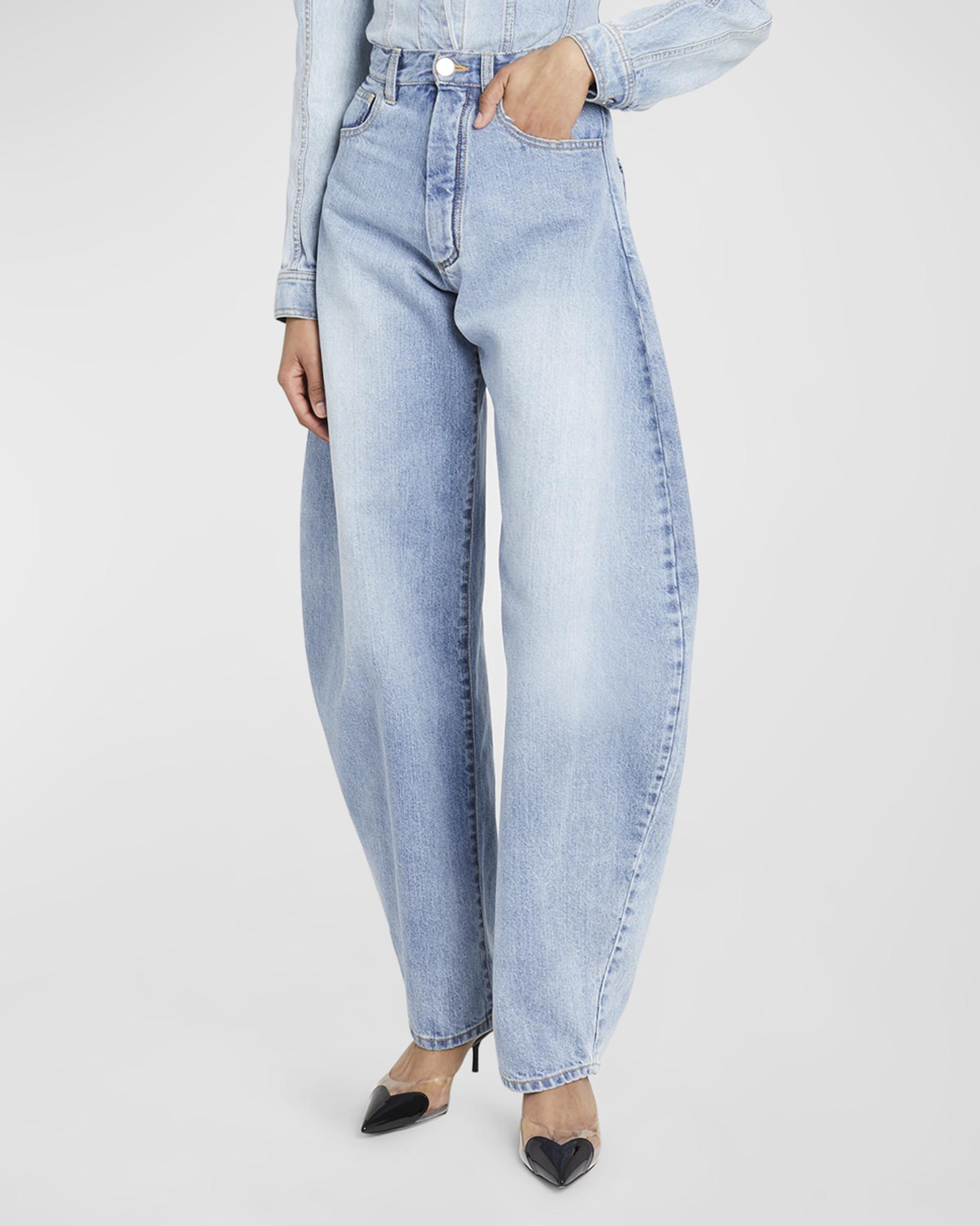 ALAIA Exaggerated Rounded Wide-Leg Denim Jeans | Neiman Marcus
