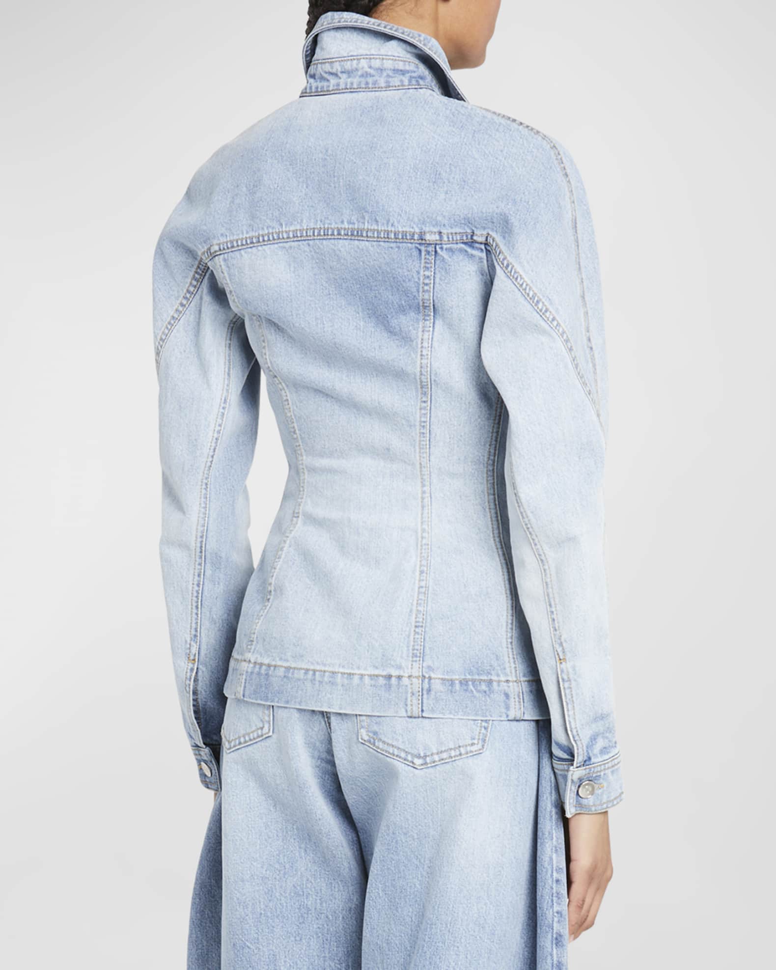 ALAIA Button-Front Fitted Denim Jacket | Neiman Marcus