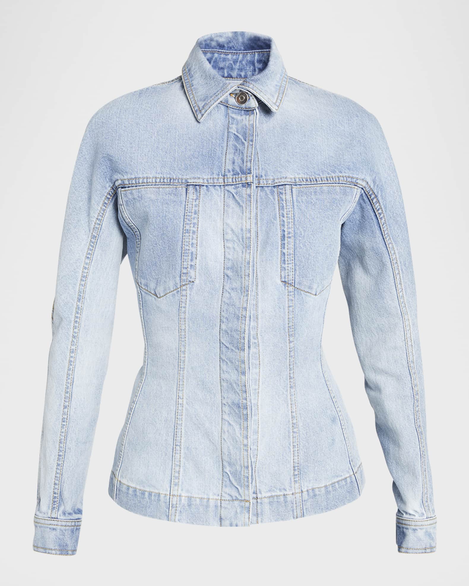 ALAIA Button-Front Fitted Denim Jacket | Neiman Marcus