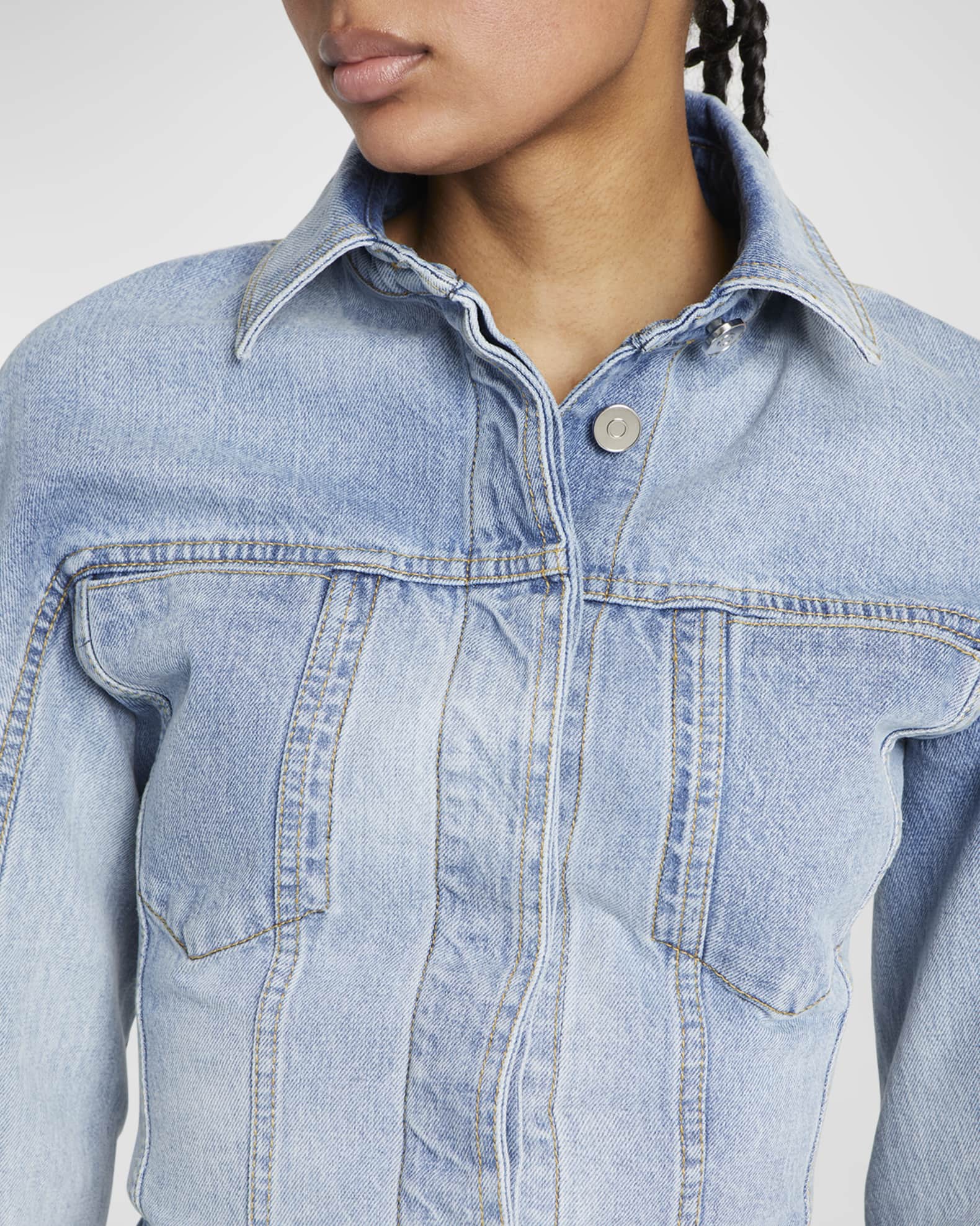 ALAIA Button-Front Fitted Denim Jacket | Neiman Marcus