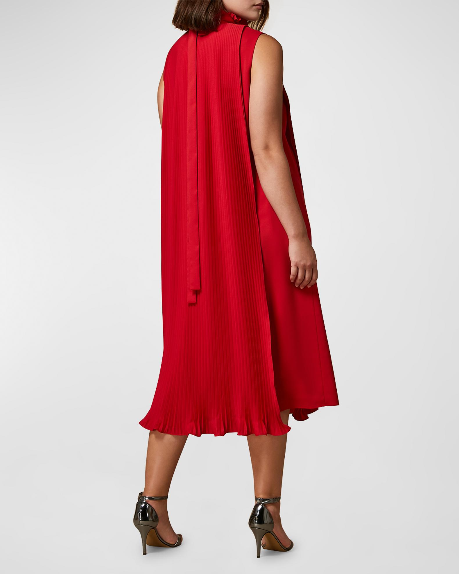 Marina Rinaldi Plus Size Depliant Pleated Crepe Midi Dress | Neiman Marcus