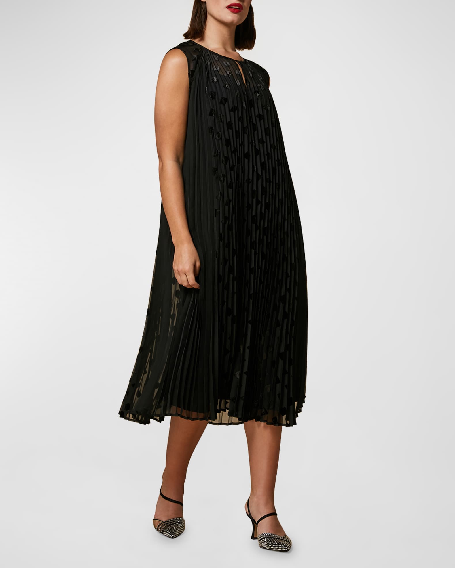 Marina Rinaldi Devoto Sleeveless Pleated Midi Dress | Neiman Marcus