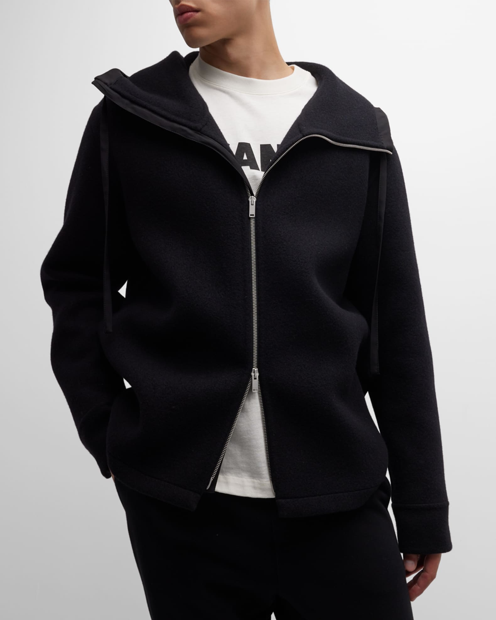 Jil Sander Men's Wool Zip Hoodie Neiman Marcus