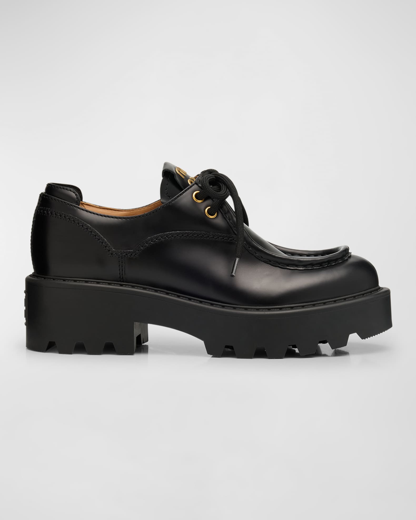 Miu Miu Leather Casual Derby Loafers Nero