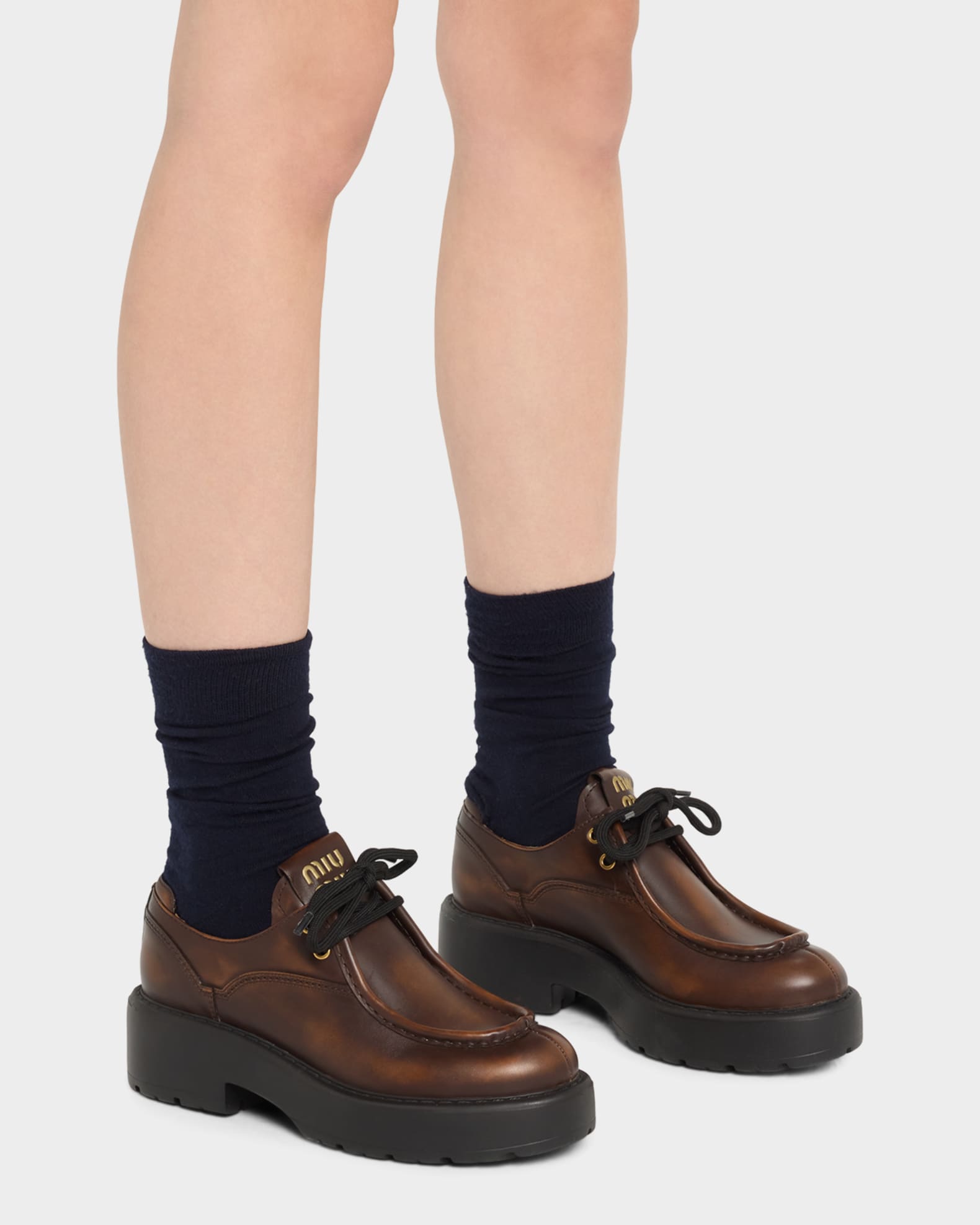 Miu Miu Leather Casual Derby Loafers | Neiman Marcus