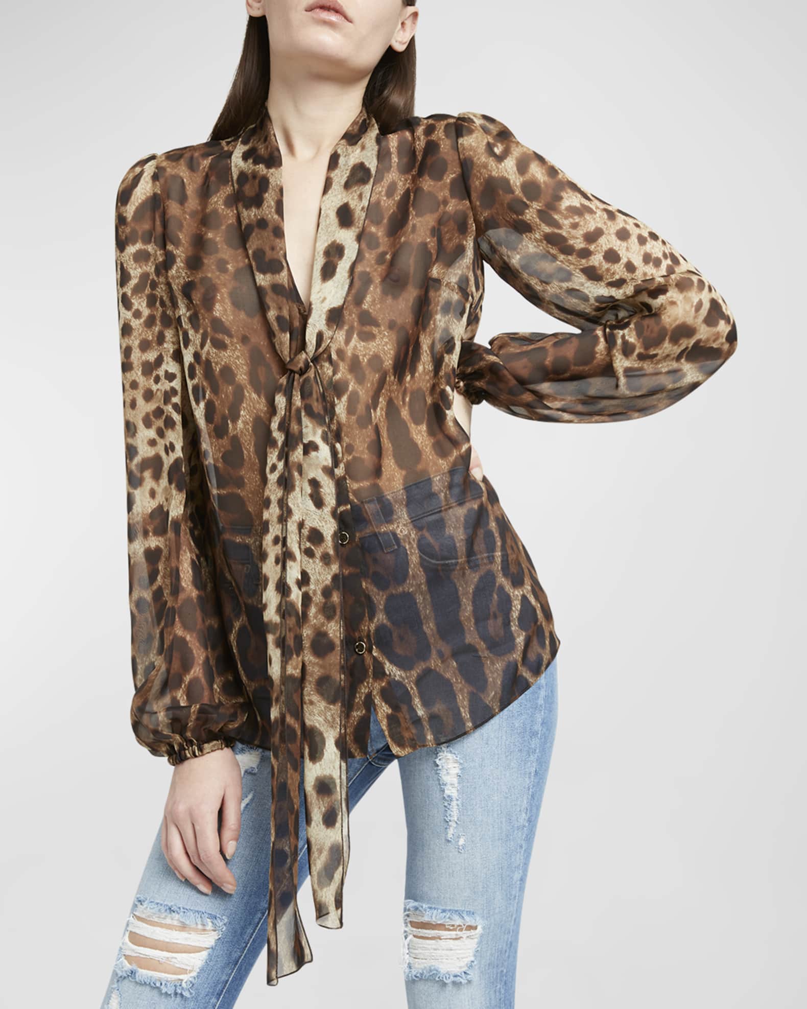 Dolce&Gabbana Leopard Print Tie-Neck Chiffon Blouse | Neiman Dolce&Gabbana Leopard Print Tie-Neck Chiffon Blouse | Neiman