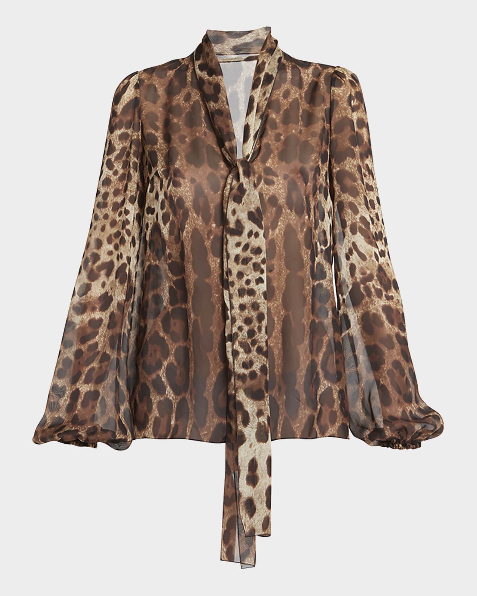Dolce&Gabbana Leopard Print Tie-Neck Chiffon Blouse