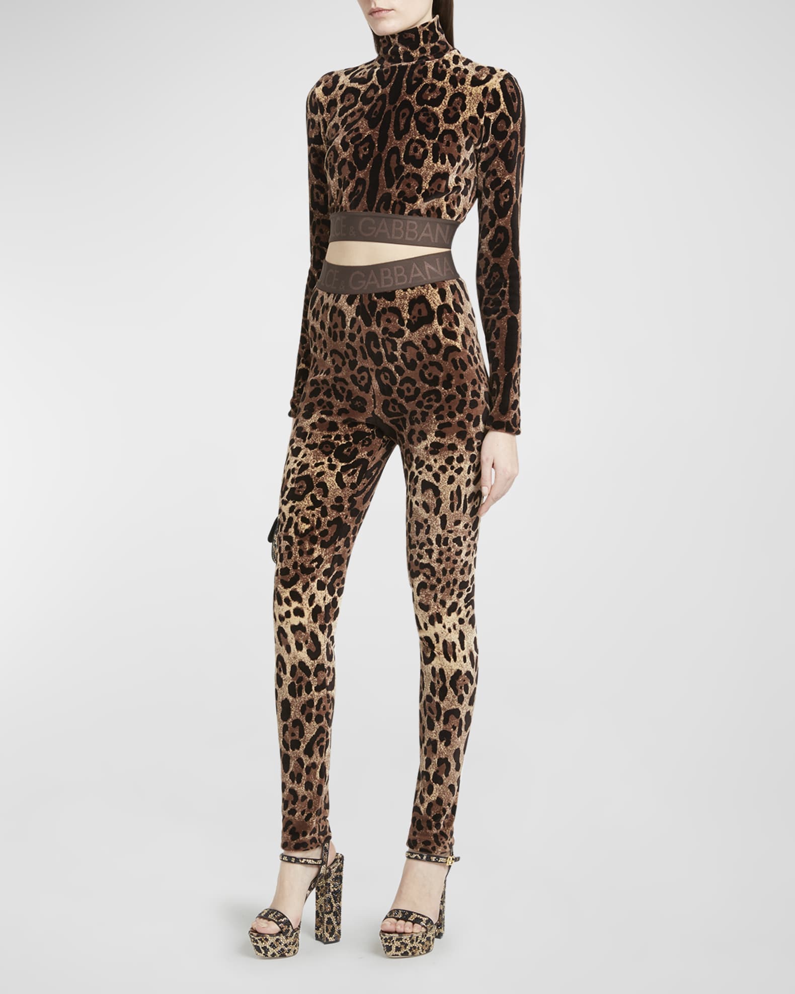 Leopard-jacquard cotton-chenille leggings