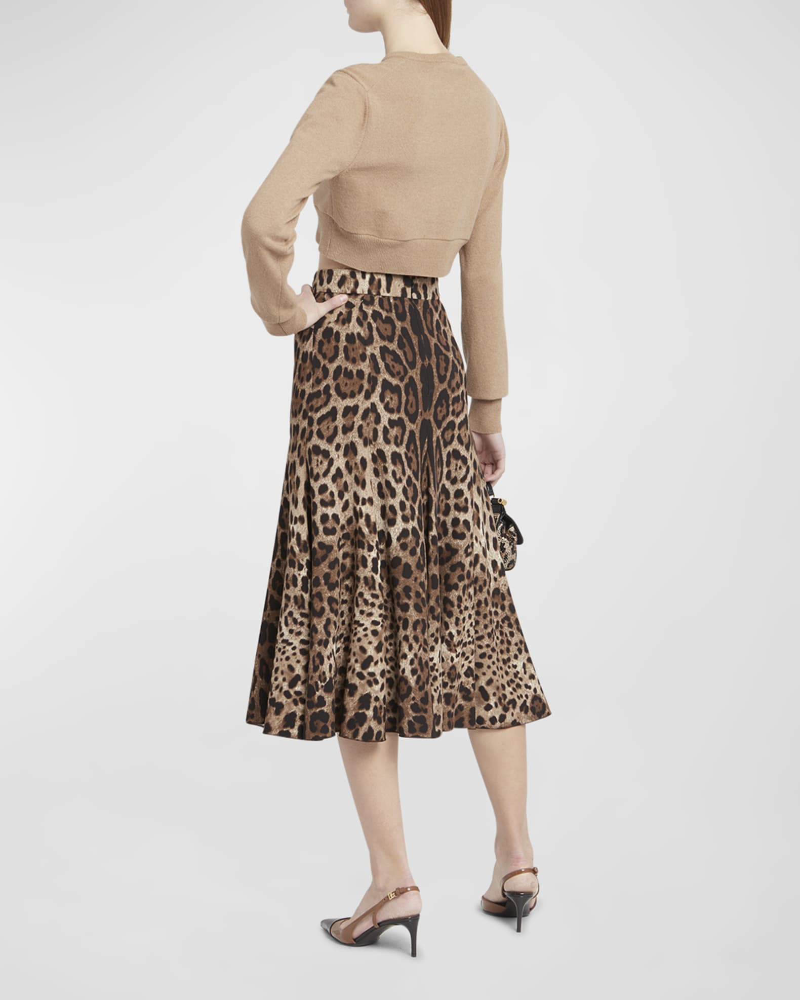 Dolce gabbana leopard midi skirt best sale