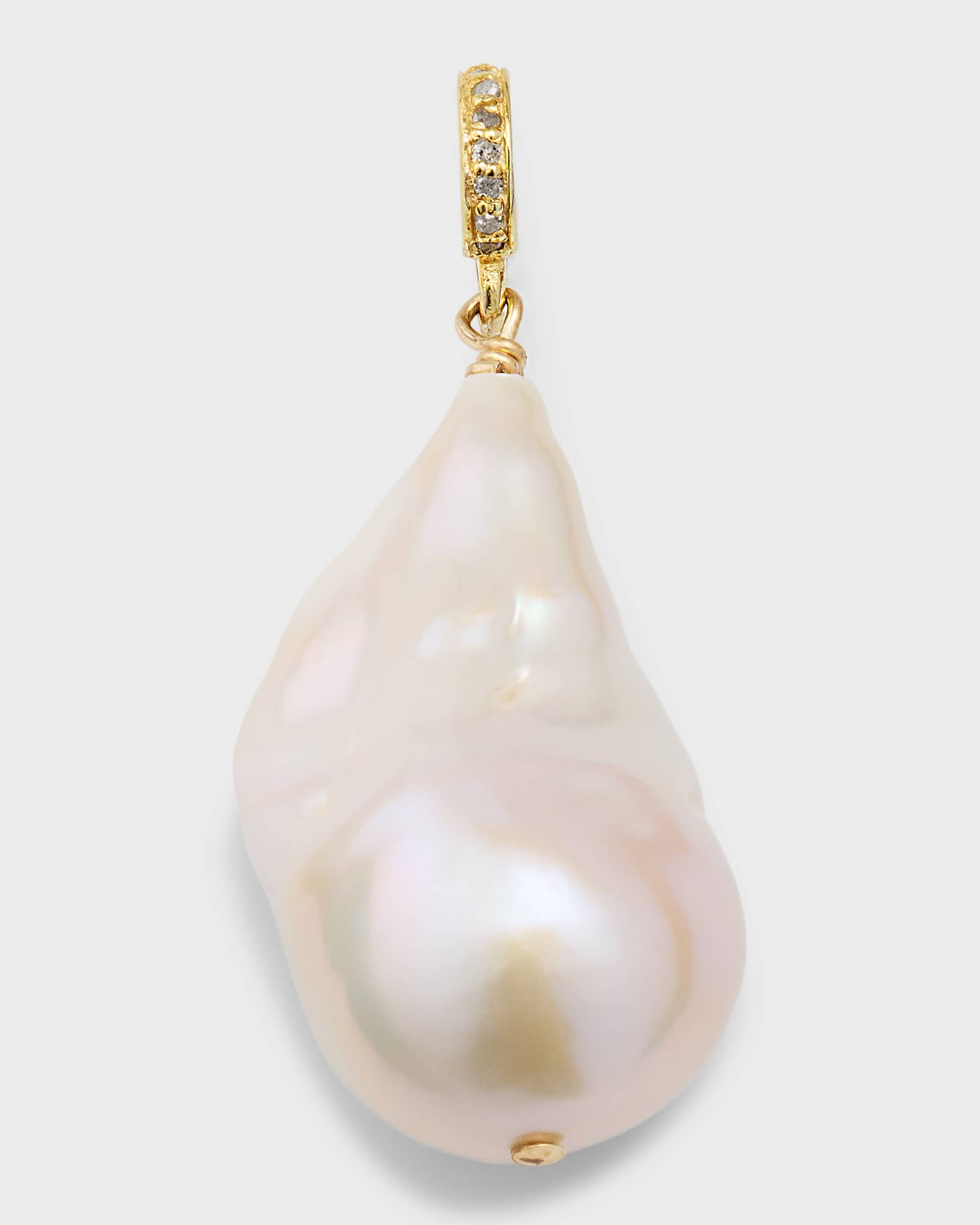 Large White Baroque Pearl Charm with Diamond Jump Ring, 15-18mm 0