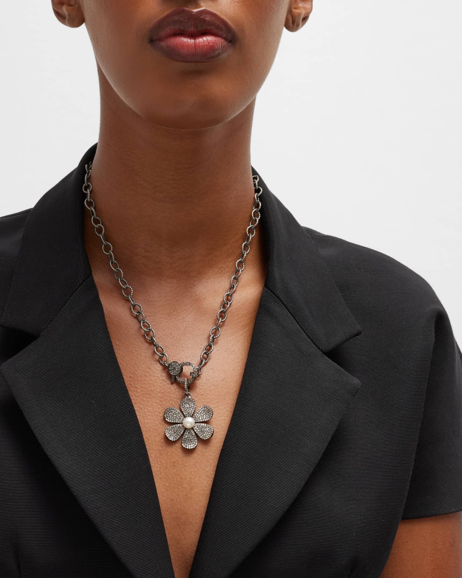 Margo Morrison Sterling Silver and Diamond Pearl Flower Charm Neiman Marcus