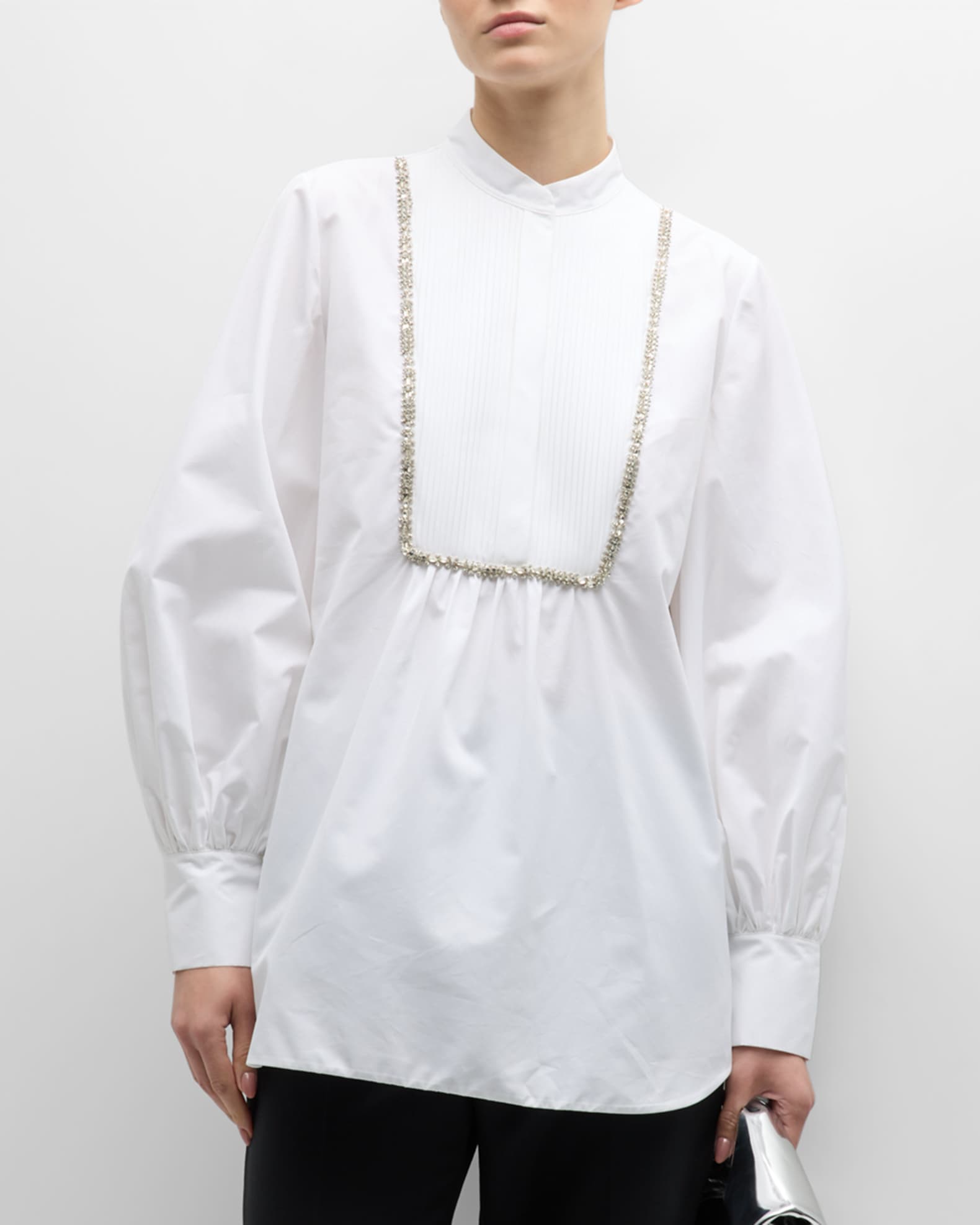 Dice Kayek Crystal Embroidered BibFront Tuxedo Blouse Neiman Marcus