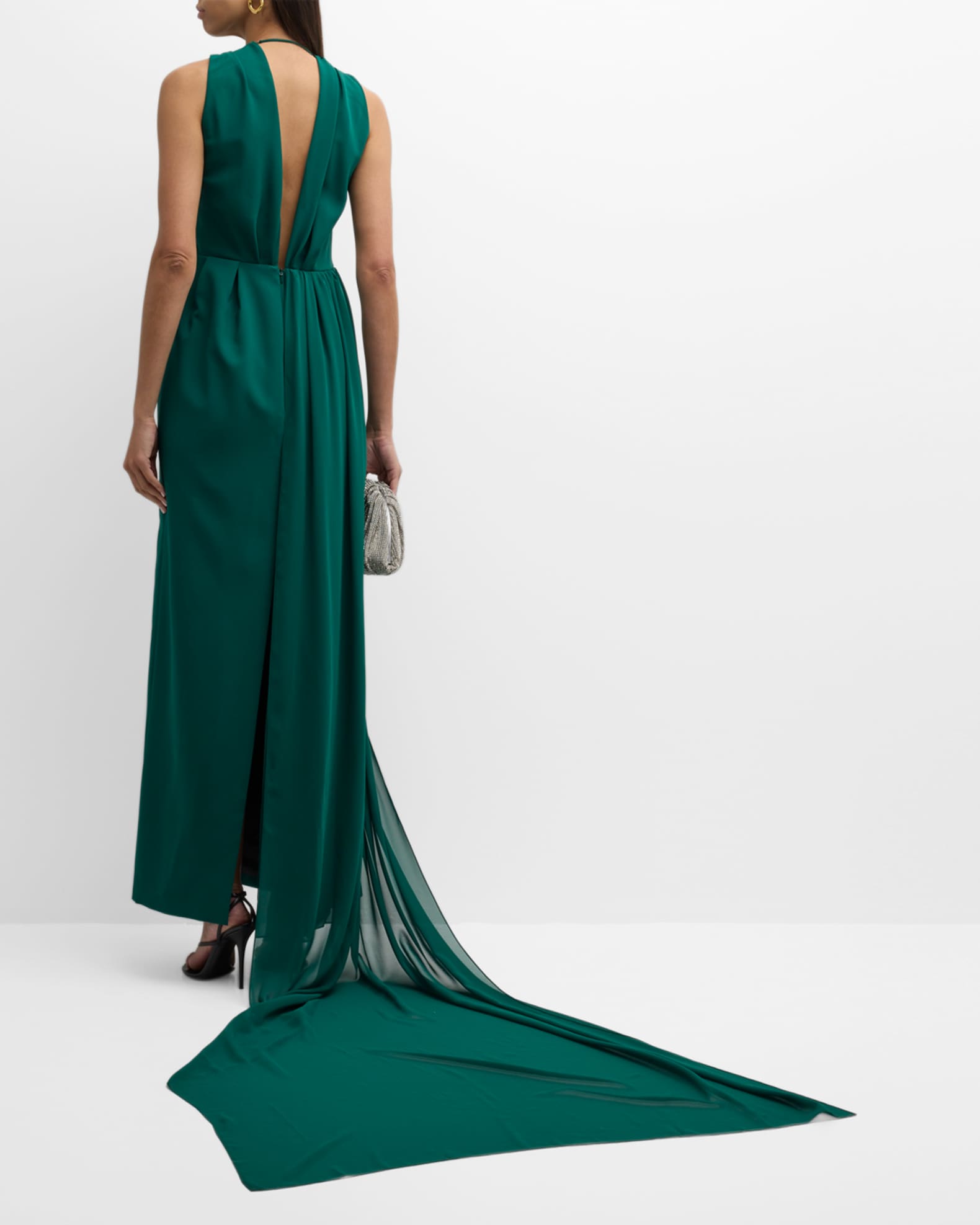 Dice Kayek Plunging Halter Shawl Train Gown Neiman Marcus