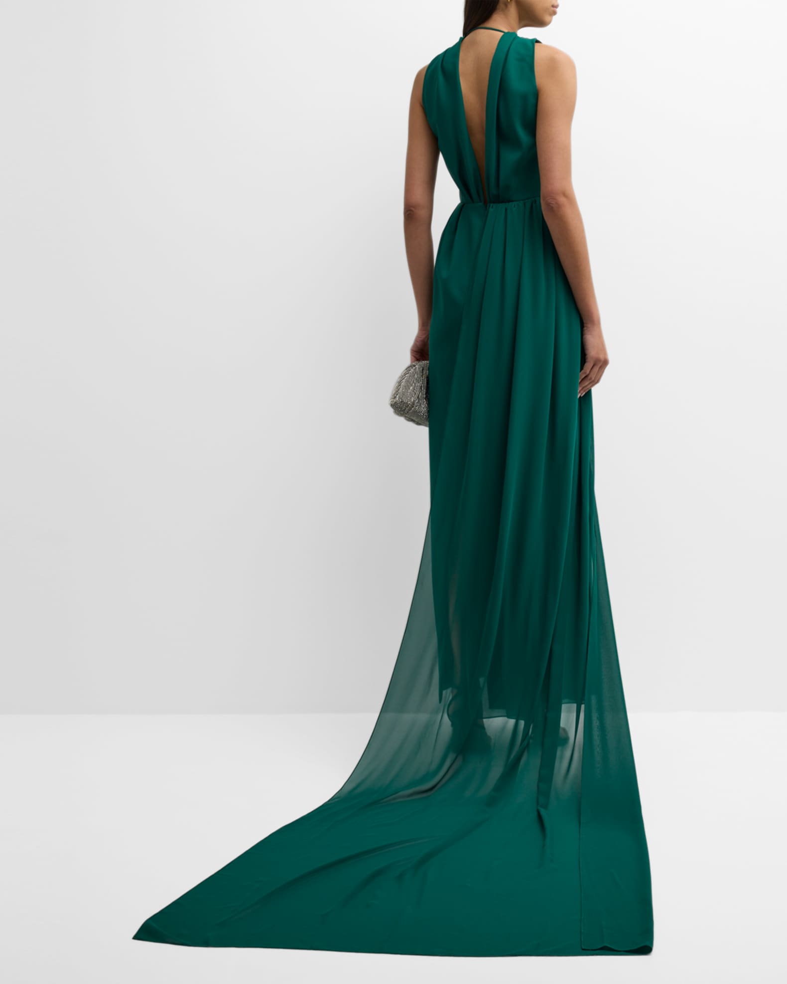 Dice Kayek Plunging Halter Shawl Train Gown Neiman Marcus