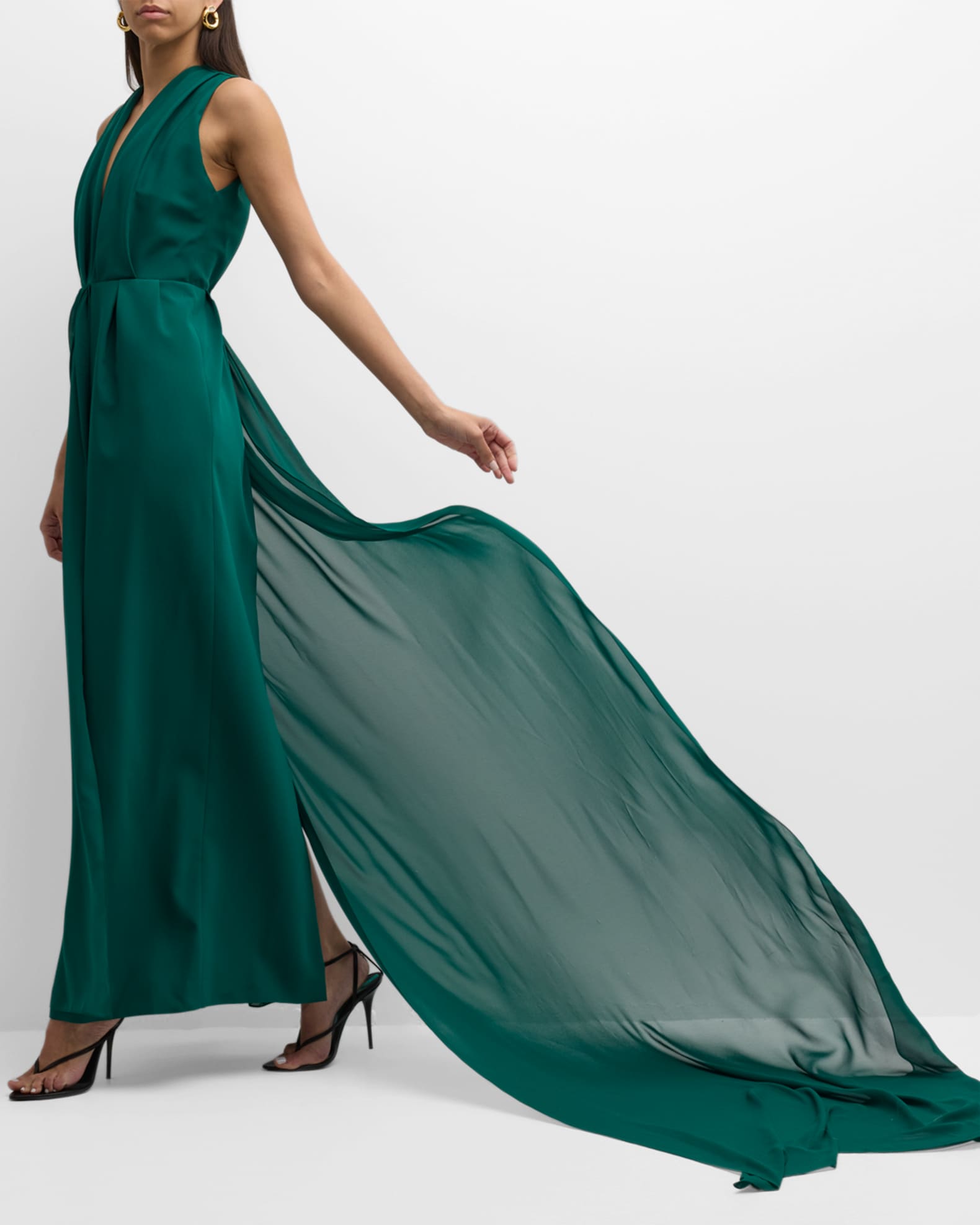 Dice Kayek Plunging Halter Shawl Train Gown Neiman Marcus