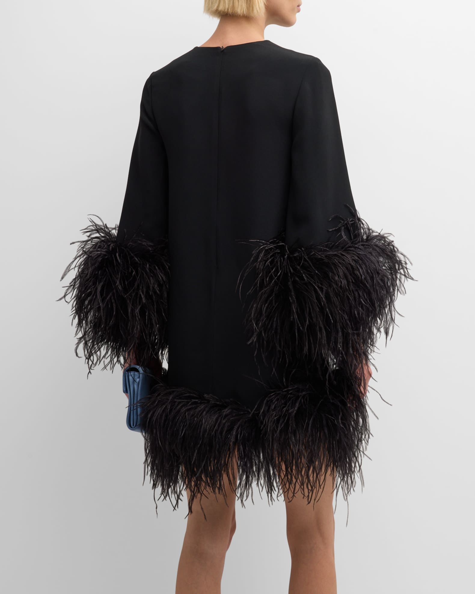 Dice Kayek Feather-Trim Long-Sleeve Mini Dress | Neiman Marcus
