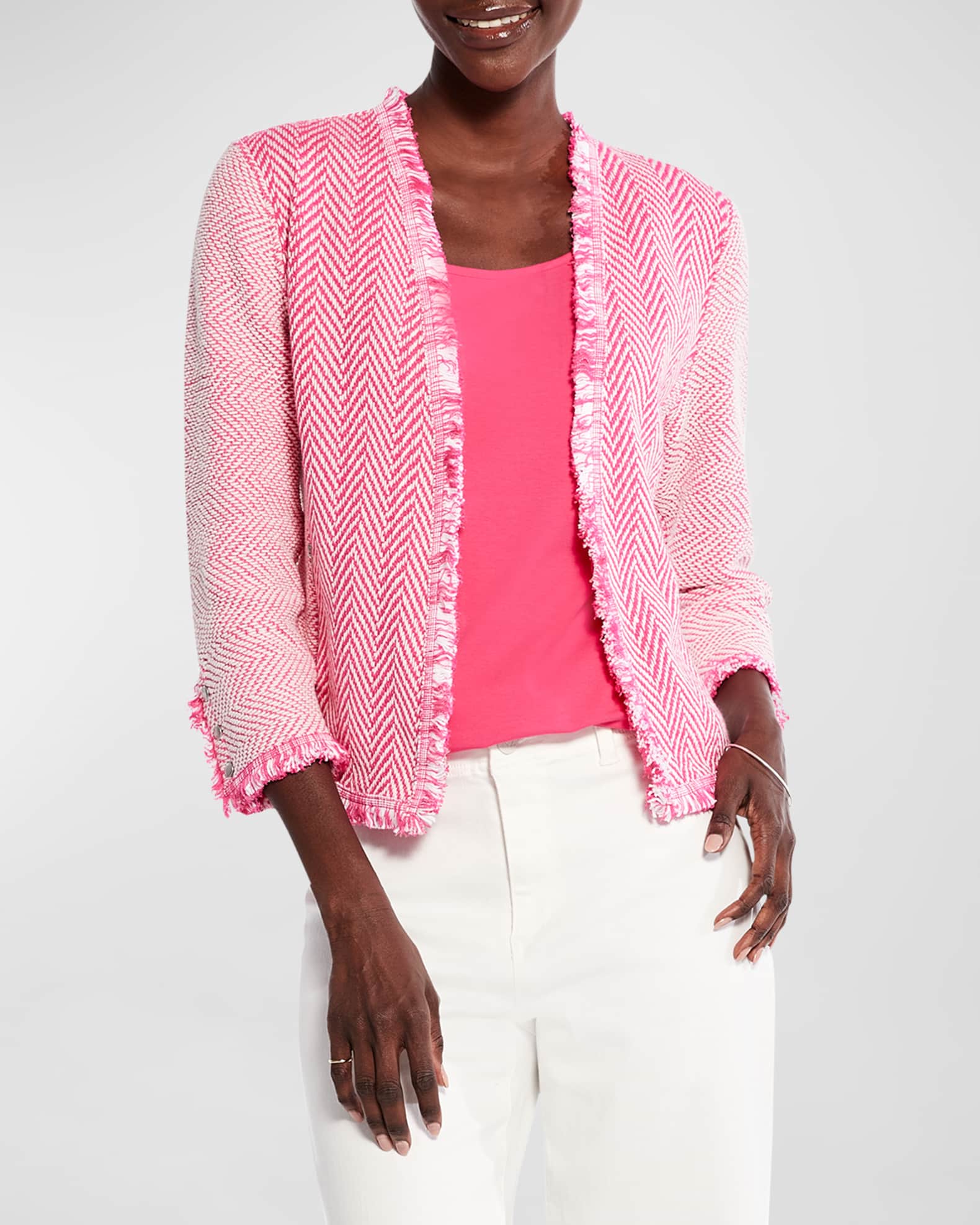 NIC+ZOE Zig Zag Fringe Mix Knit Jacket | Neiman Marcus
