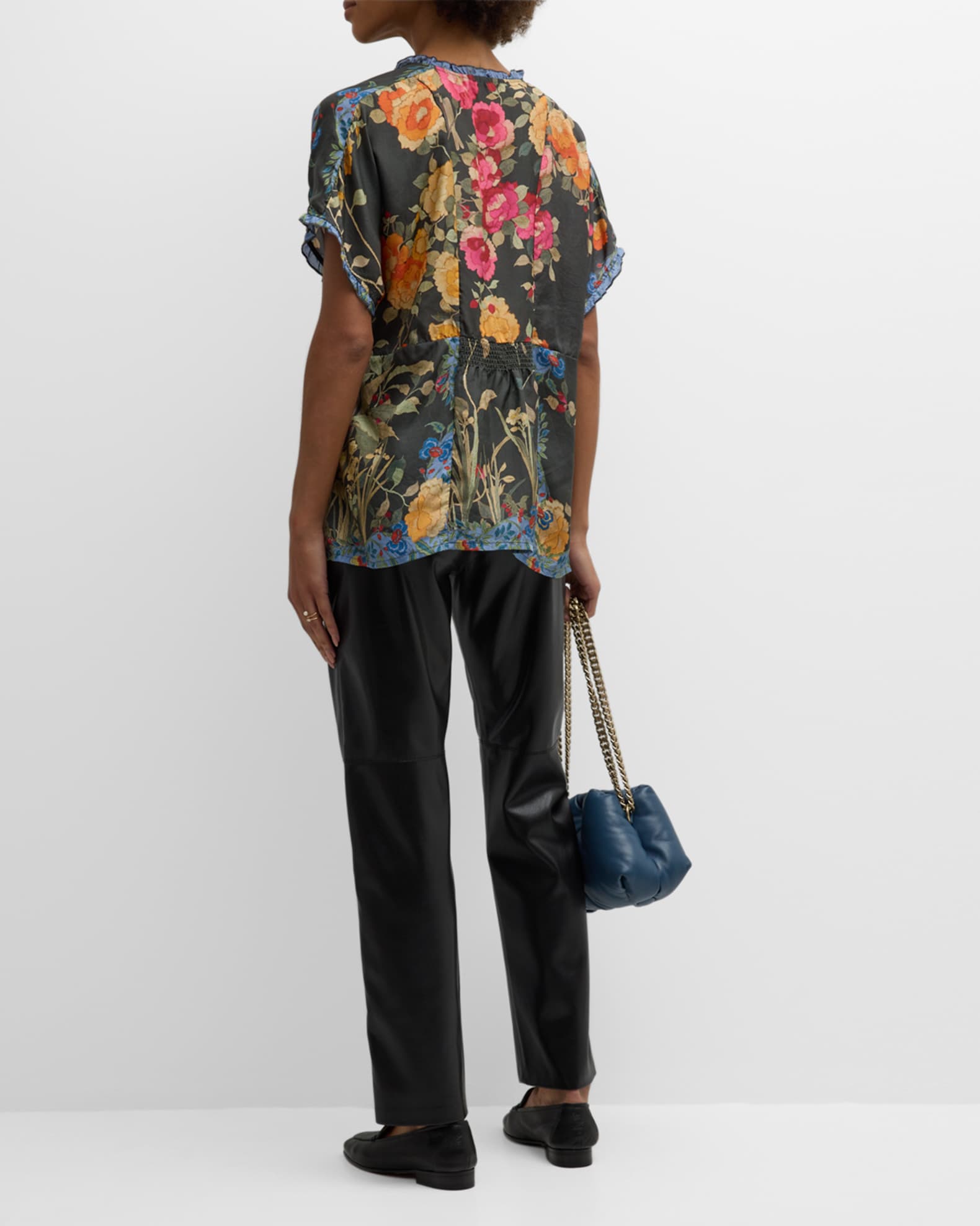 Johnny Was Graceful Galavant Floral Print Ruffle Blouse 44 OFF