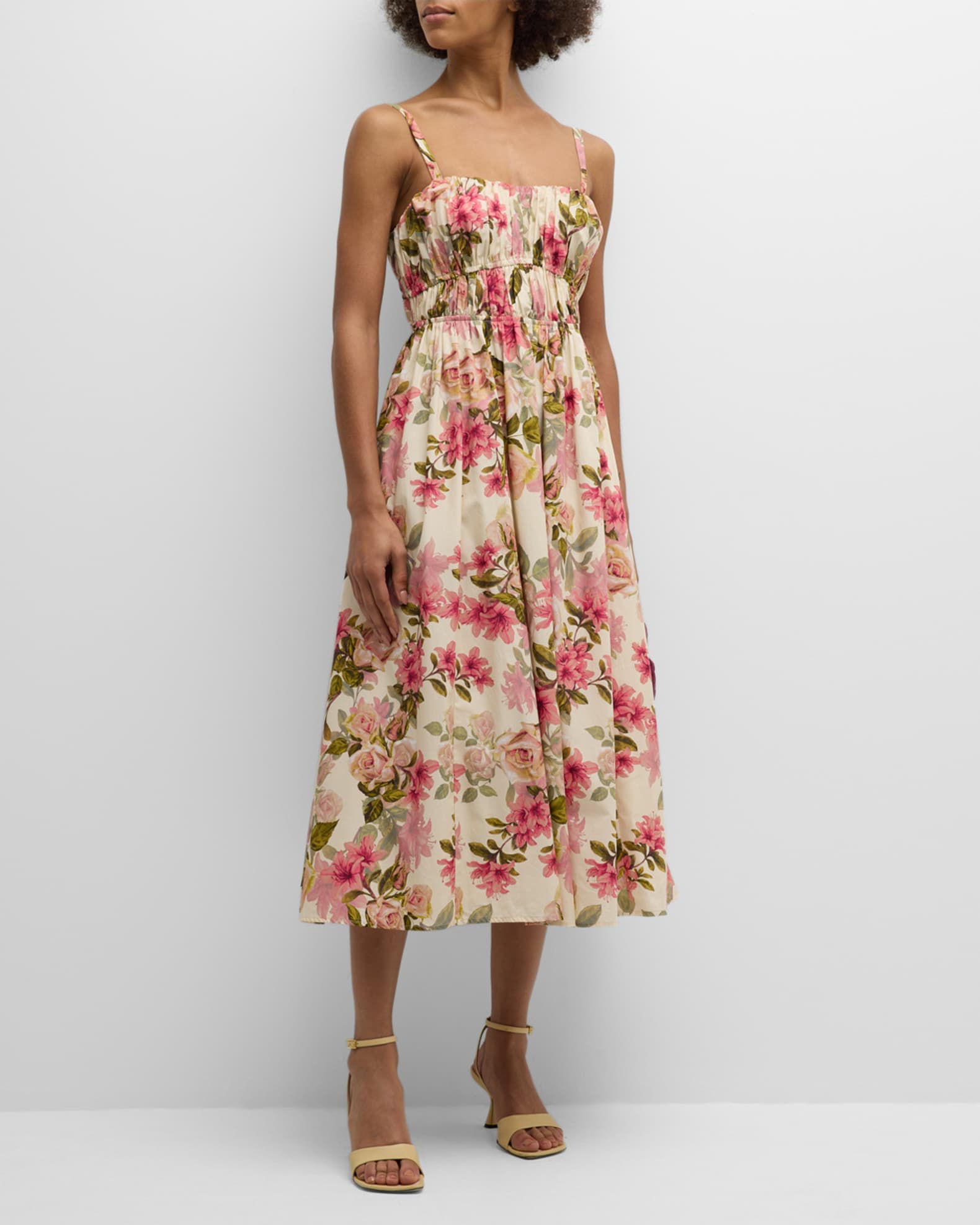 Johnny Was Asmara Floral-Print Cotton Poplin Midi Dress | Neiman Marcus