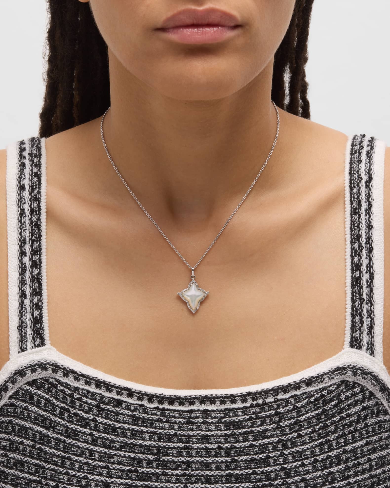 18K White Gold Mother of Pearl Cross with Diamonds Pendant Necklace 1