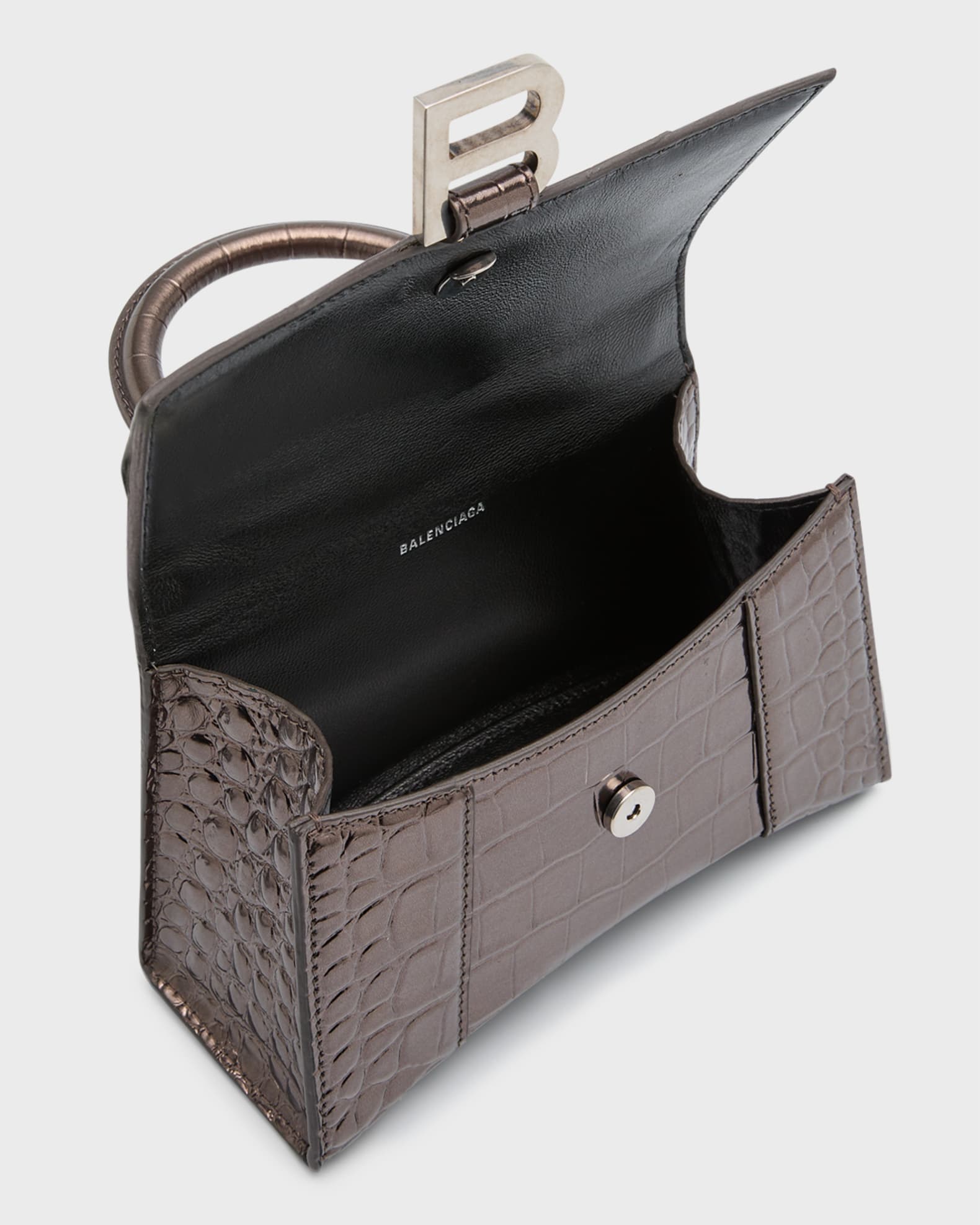 Balenciaga Hourglass XS Metallic CrocEmbossed TopHandle Bag Neiman