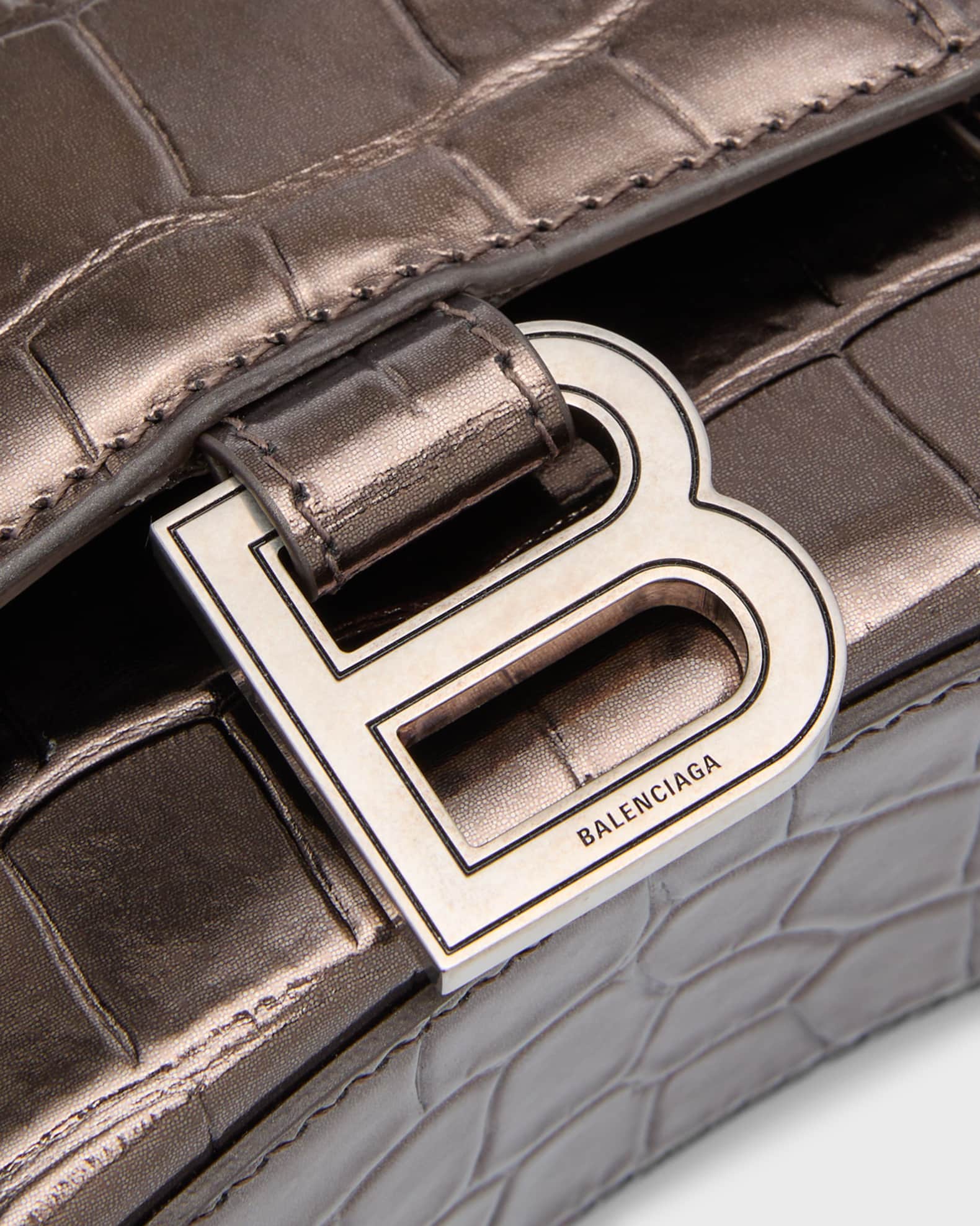 Balenciaga Metallic, Neutrals 2022 Embossed Hourglass Xs Top Handle Bag