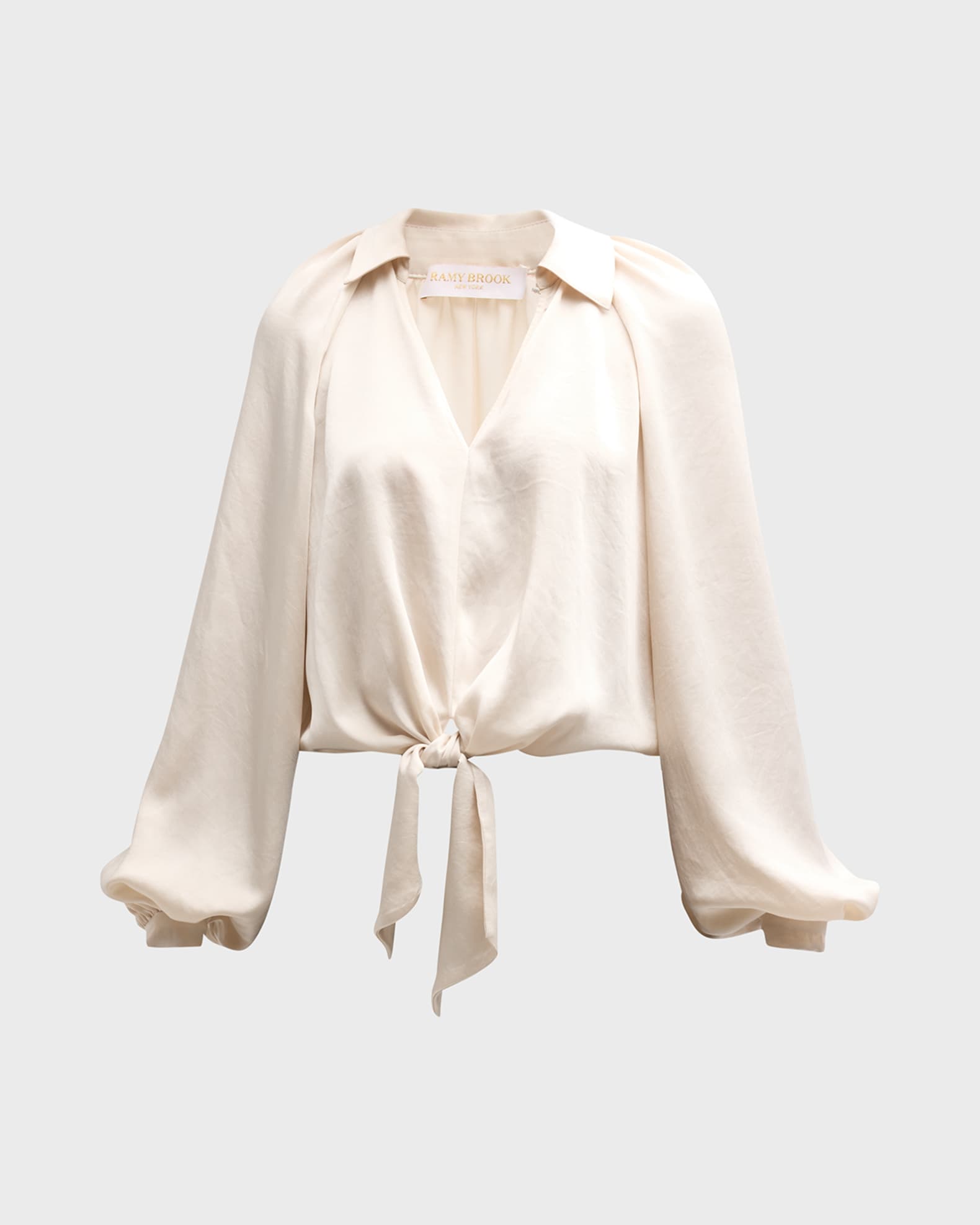 Ramy Brook Emily Satin FrontTie Blouse Neiman Marcus