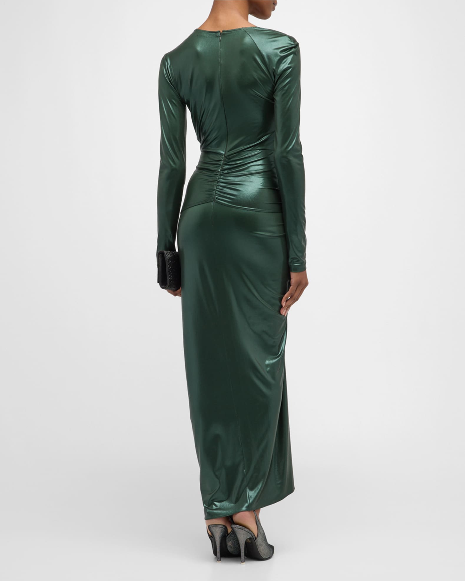 LAPOINTE Metallic Coated Jersey Asymmetric Draped Maxi Sarong Dress ...