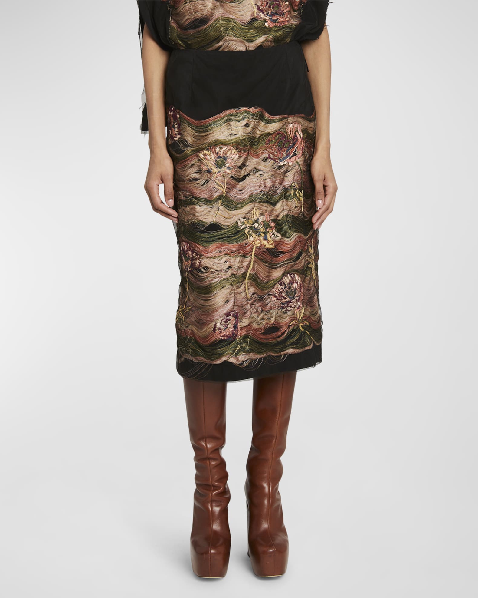Dries Van Noten Salby Embroidered Midi Skirt | Neiman Marcus