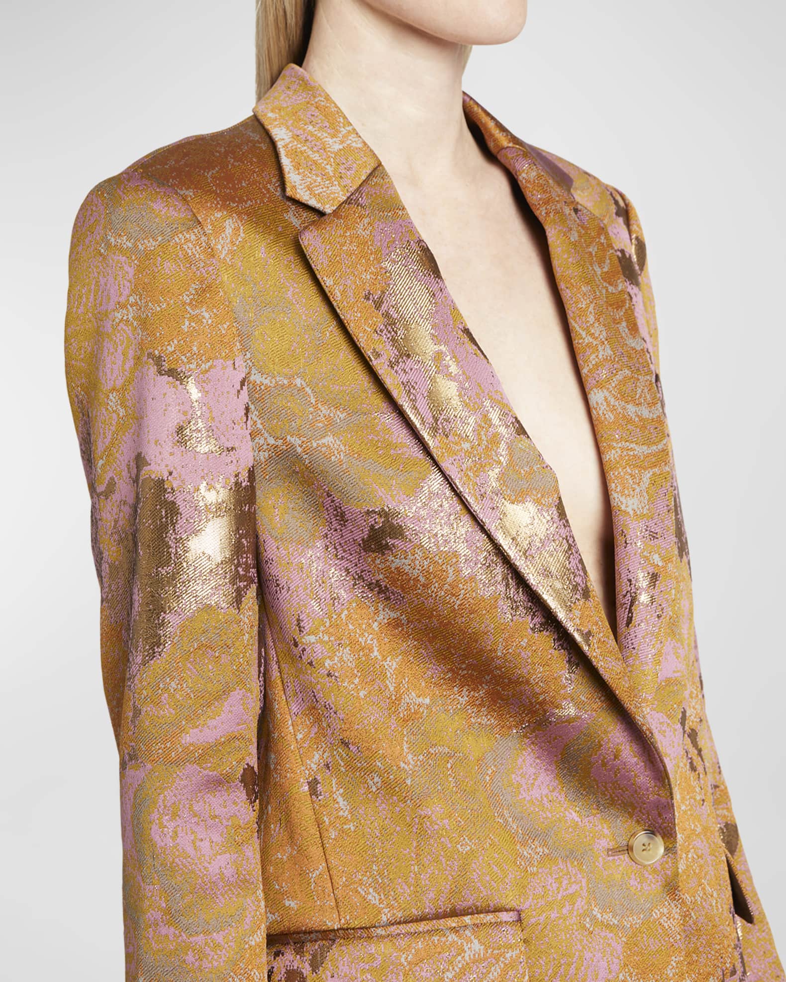 Tissu Brocart Jacquard Dries Van Noten - Marine Et Or, 185cm