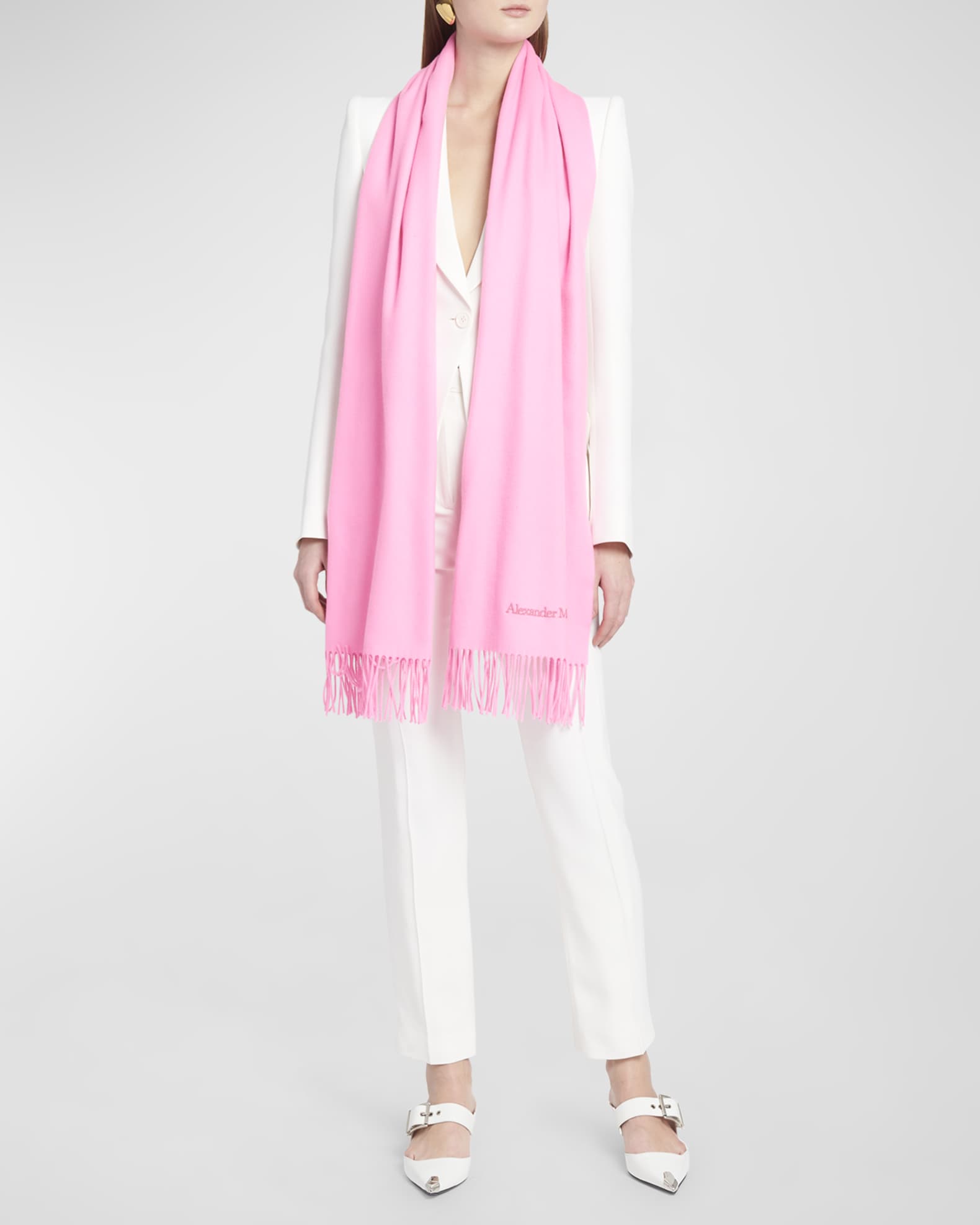 Alexander McQueen Embroidered Logo Cashmere Scarf