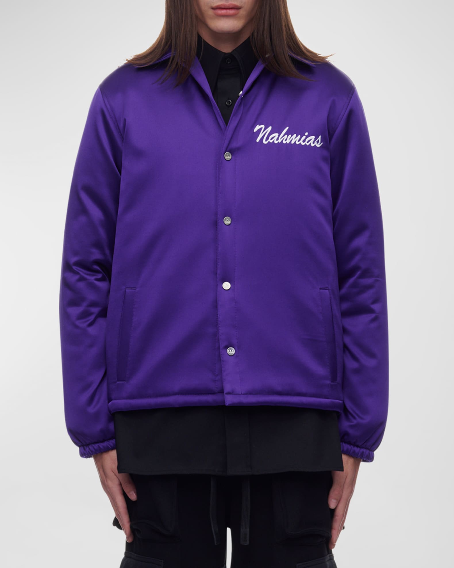 NAHMIAS Men's Miracle Academy Embroidered Silk Coach Jacket