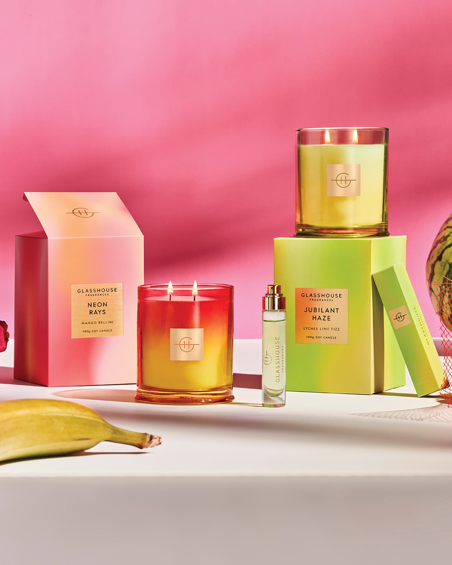 GLASSHOUSE FRAGRANCES Neon Rays Triple Scented Candle, 13.4 oz