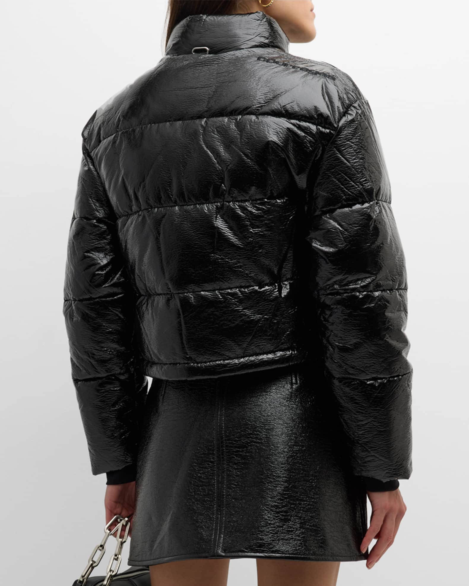Courreges Vinyl Puffer Jacket with Logo Detail | Neiman Marcus