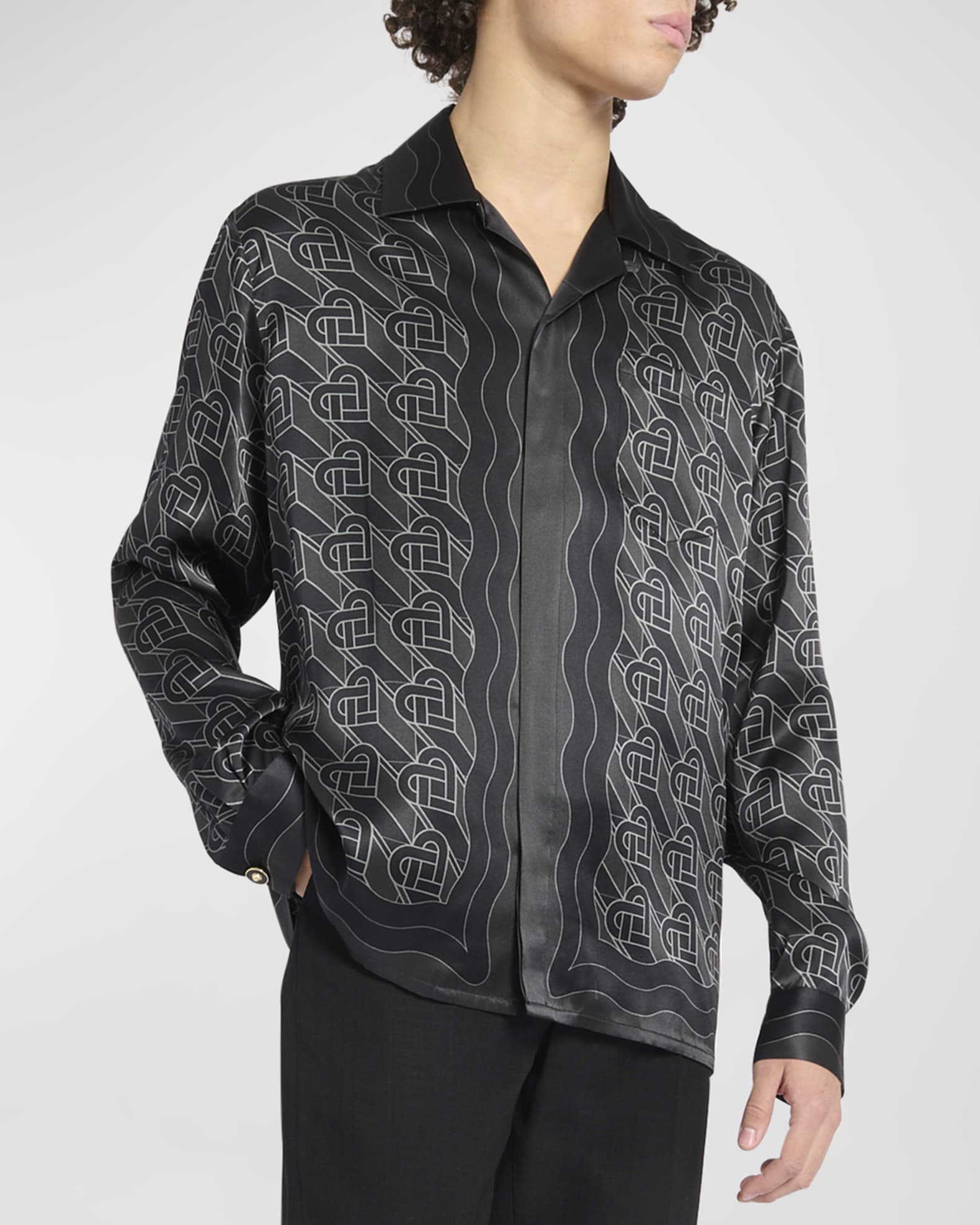 CASABLANCA Heart Monogram Silk Shirt in Black for Men