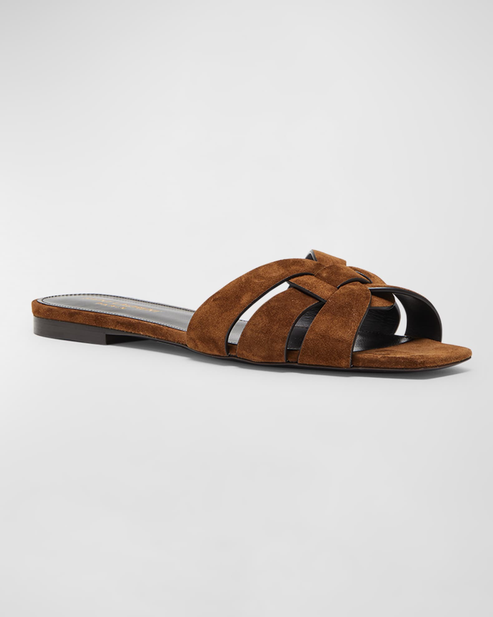 Saint Laurent Tribute Suede Flat Slide Sandals Neiman Marcus